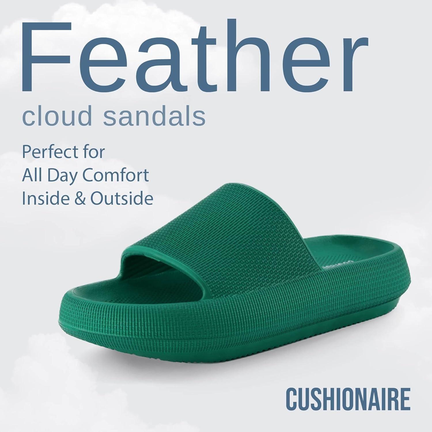 imageCUSHIONAIRE Feather EVA Slides for Women  Comfortable Slip On Womens Slippers Indoor Outdoor Shower Shoes Beach Essential Cloud SlidesEmerald