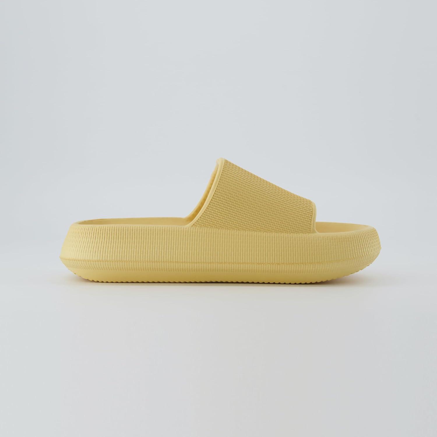 imageCUSHIONAIRE Feather EVA Slides for Women  Comfortable Slip On Womens Slippers Indoor Outdoor Shower Shoes Beach Essential Cloud SlidesGolden
