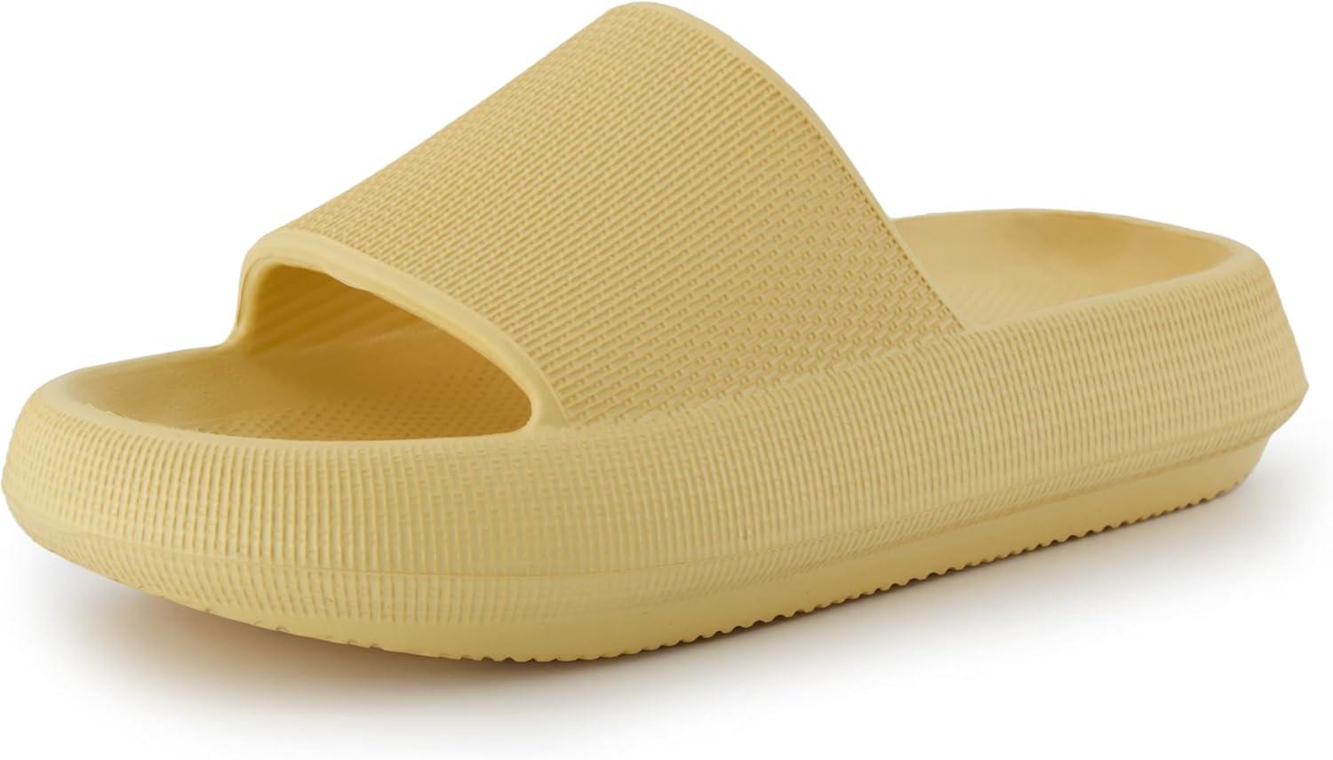 imageCUSHIONAIRE Feather EVA Slides for Women  Comfortable Slip On Womens Slippers Indoor Outdoor Shower Shoes Beach Essential Cloud SlidesGolden