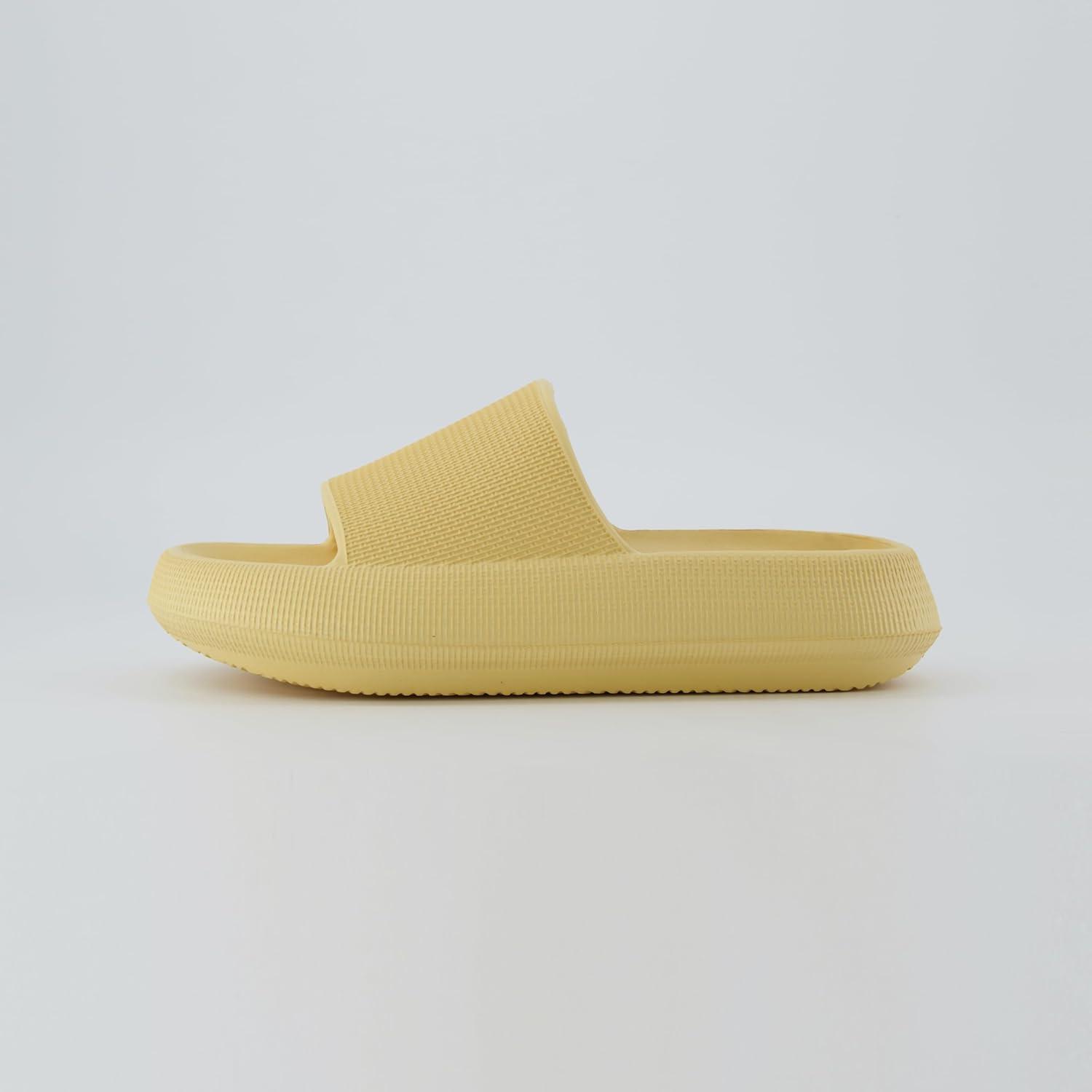 imageCUSHIONAIRE Feather EVA Slides for Women  Comfortable Slip On Womens Slippers Indoor Outdoor Shower Shoes Beach Essential Cloud SlidesGolden