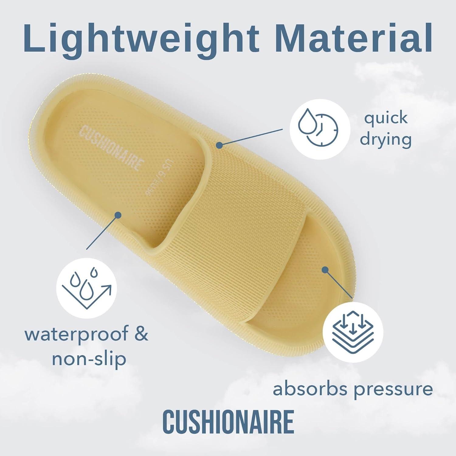 imageCUSHIONAIRE Feather EVA Slides for Women  Comfortable Slip On Womens Slippers Indoor Outdoor Shower Shoes Beach Essential Cloud SlidesGolden