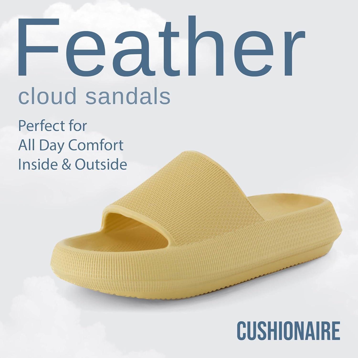 imageCUSHIONAIRE Feather EVA Slides for Women  Comfortable Slip On Womens Slippers Indoor Outdoor Shower Shoes Beach Essential Cloud SlidesGolden
