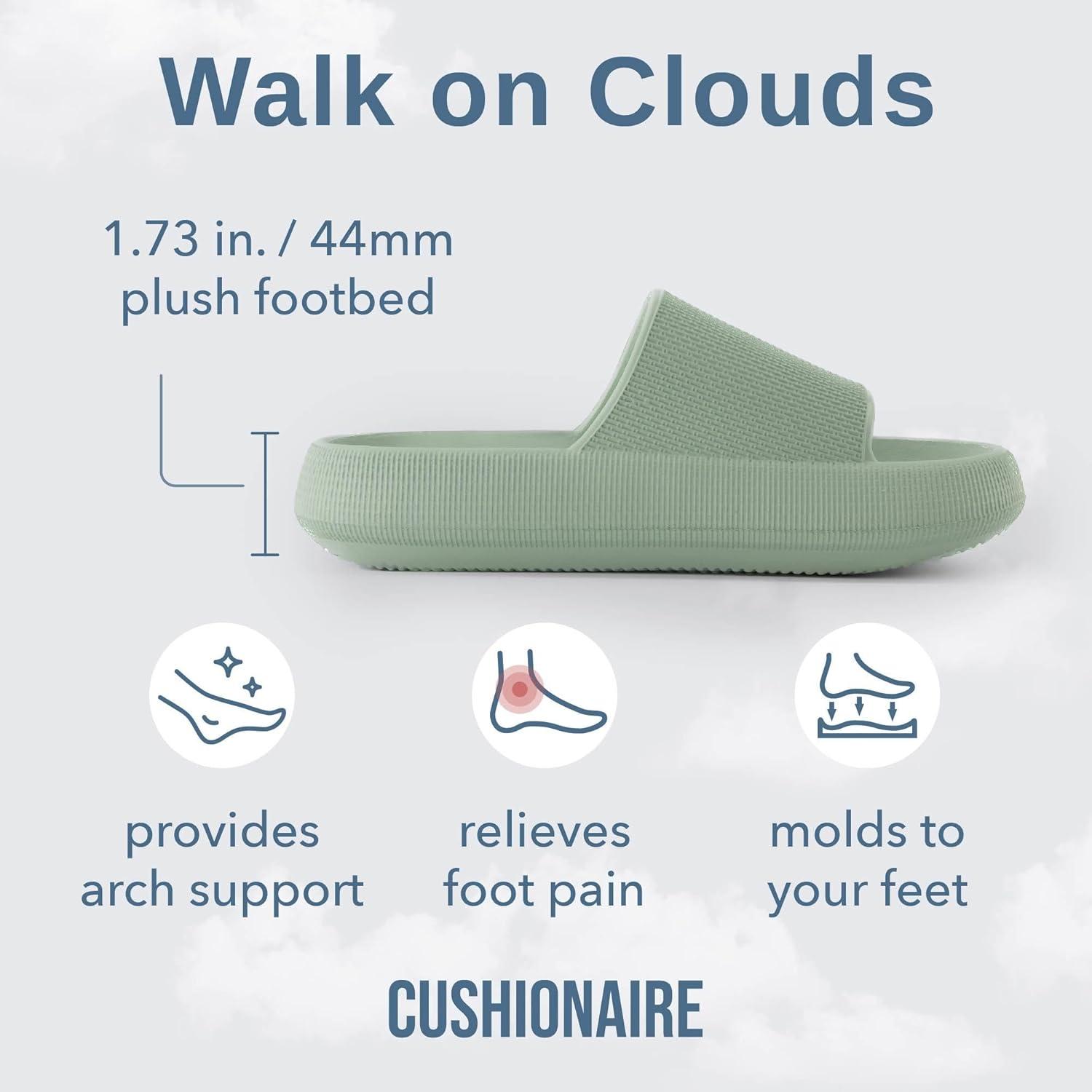 imageCUSHIONAIRE Feather EVA Slides for Women  Comfortable Slip On Womens Slippers Indoor Outdoor Shower Shoes Beach Essential Cloud SlidesGreen