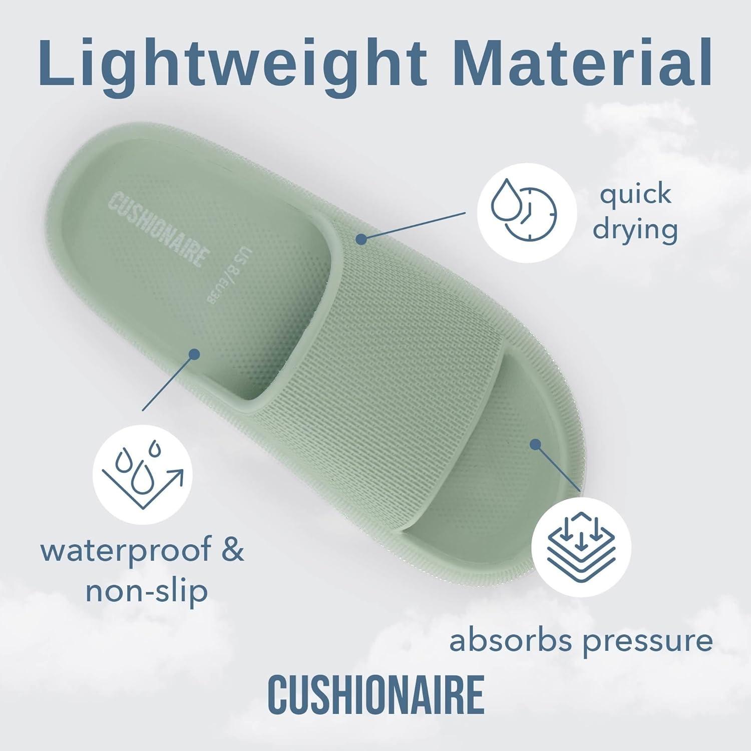 imageCUSHIONAIRE Feather EVA Slides for Women  Comfortable Slip On Womens Slippers Indoor Outdoor Shower Shoes Beach Essential Cloud SlidesGreen