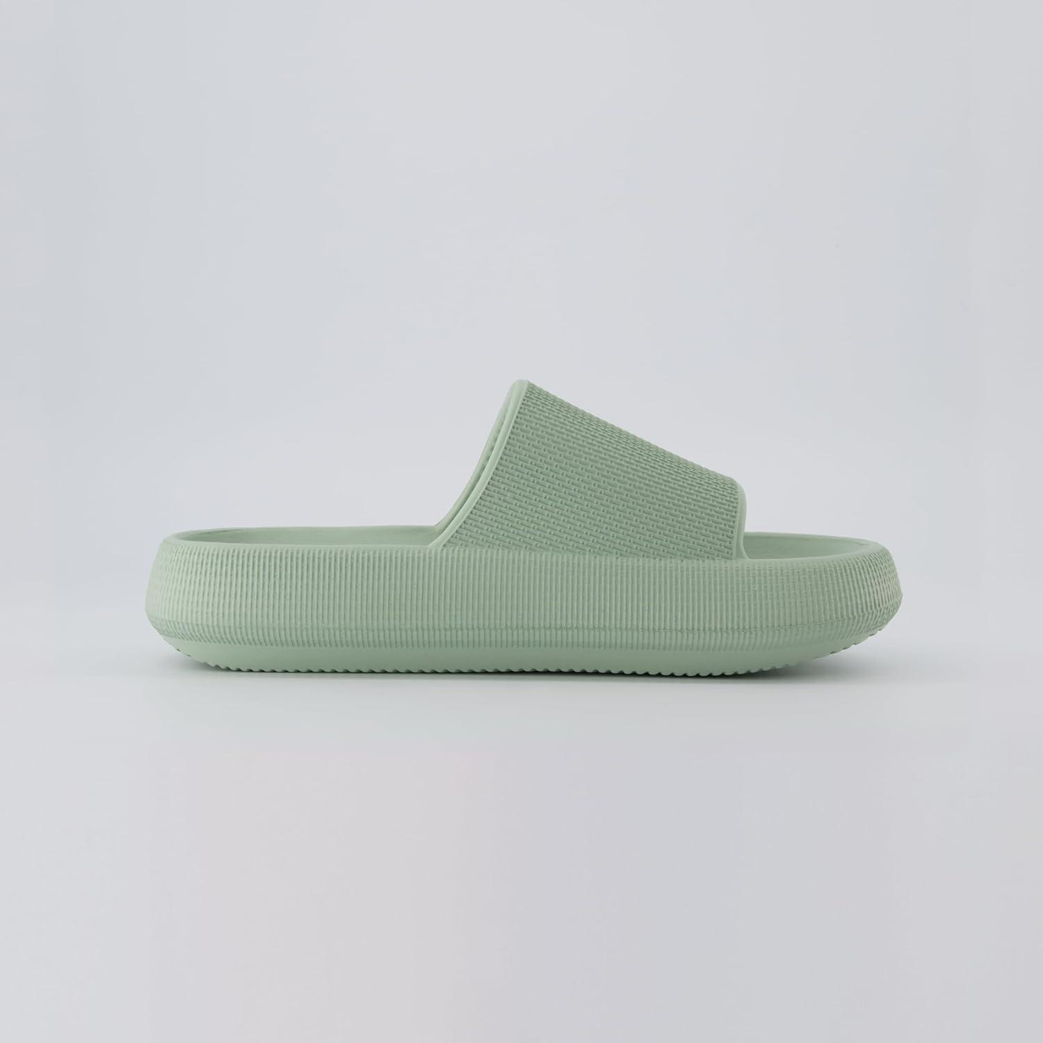 imageCUSHIONAIRE Feather EVA Slides for Women  Comfortable Slip On Womens Slippers Indoor Outdoor Shower Shoes Beach Essential Cloud SlidesGreen