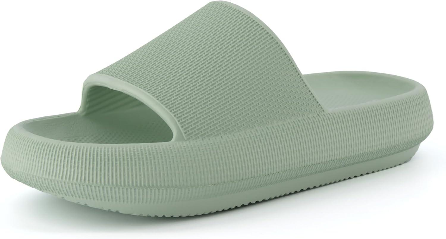imageCUSHIONAIRE Feather EVA Slides for Women  Comfortable Slip On Womens Slippers Indoor Outdoor Shower Shoes Beach Essential Cloud SlidesGreen