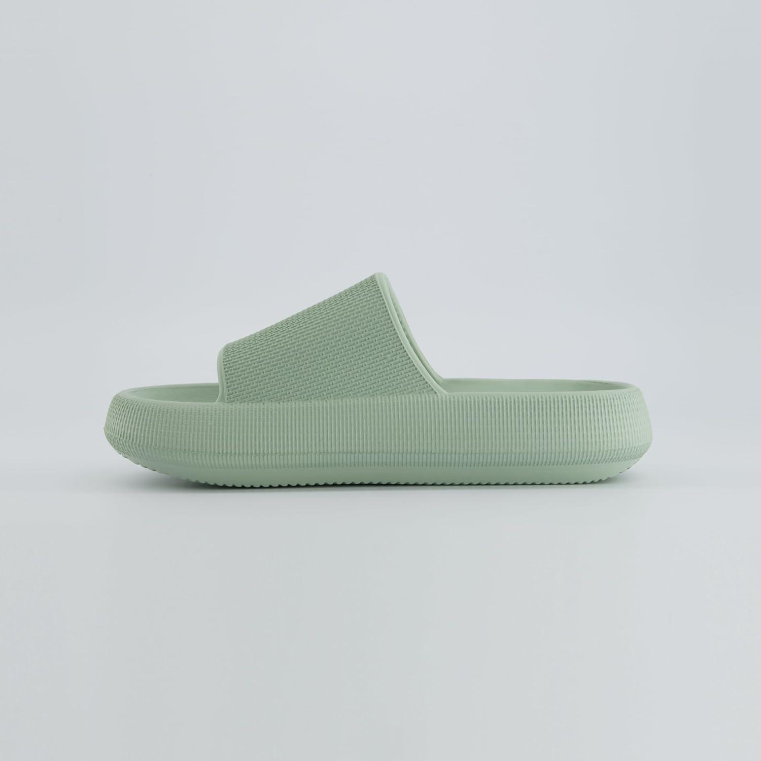 imageCUSHIONAIRE Feather EVA Slides for Women  Comfortable Slip On Womens Slippers Indoor Outdoor Shower Shoes Beach Essential Cloud SlidesGreen