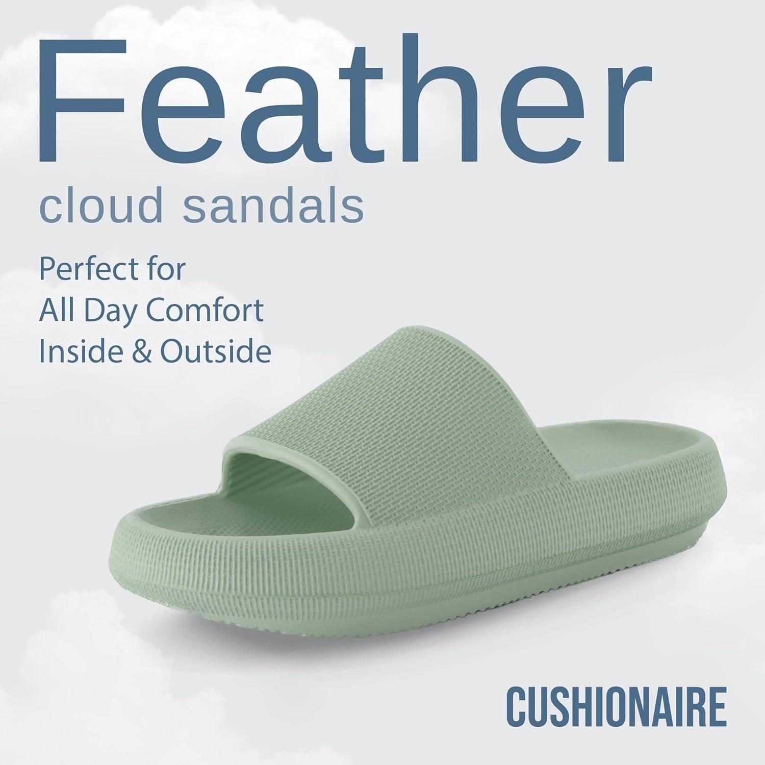 imageCUSHIONAIRE Feather EVA Slides for Women  Comfortable Slip On Womens Slippers Indoor Outdoor Shower Shoes Beach Essential Cloud SlidesGreen