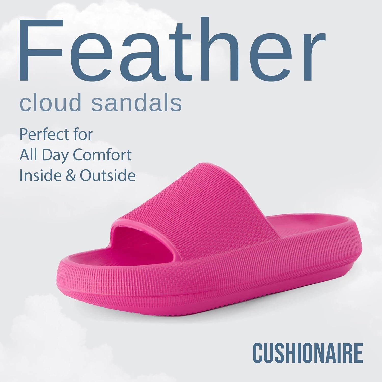 imageCUSHIONAIRE Feather EVA Slides for Women  Comfortable Slip On Womens Slippers Indoor Outdoor Shower Shoes Beach Essential Cloud SlidesHot Pink