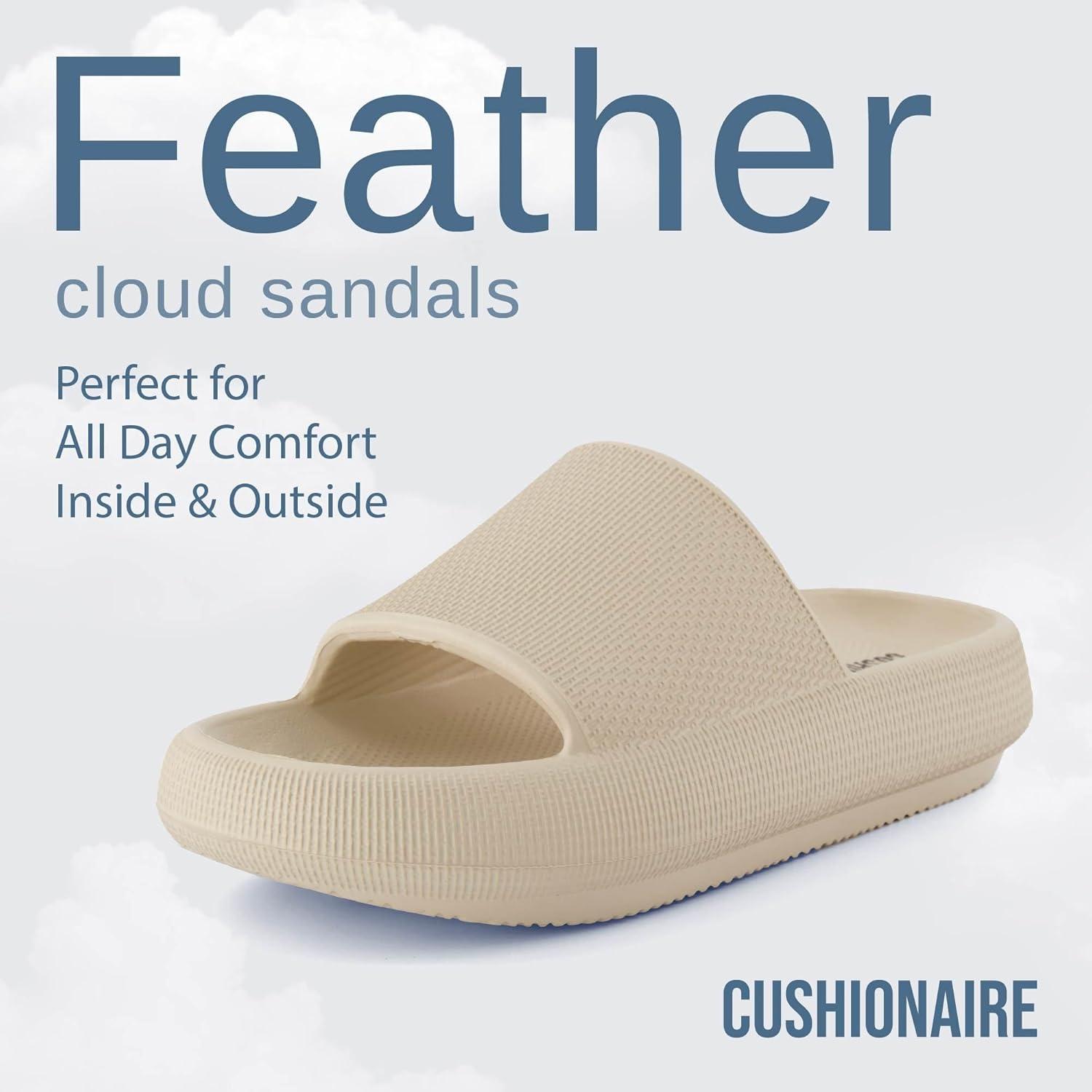 imageCUSHIONAIRE Feather EVA Slides for Women  Comfortable Slip On Womens Slippers Indoor Outdoor Shower Shoes Beach Essential Cloud SlidesKhaki