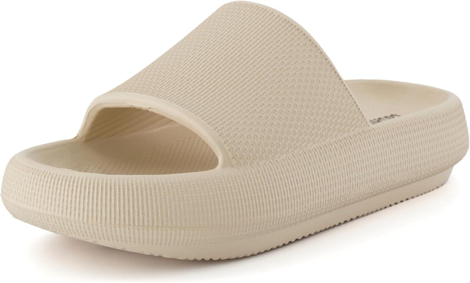 imageCUSHIONAIRE Feather EVA Slides for Women  Comfortable Slip On Womens Slippers Indoor Outdoor Shower Shoes Beach Essential Cloud SlidesKhaki