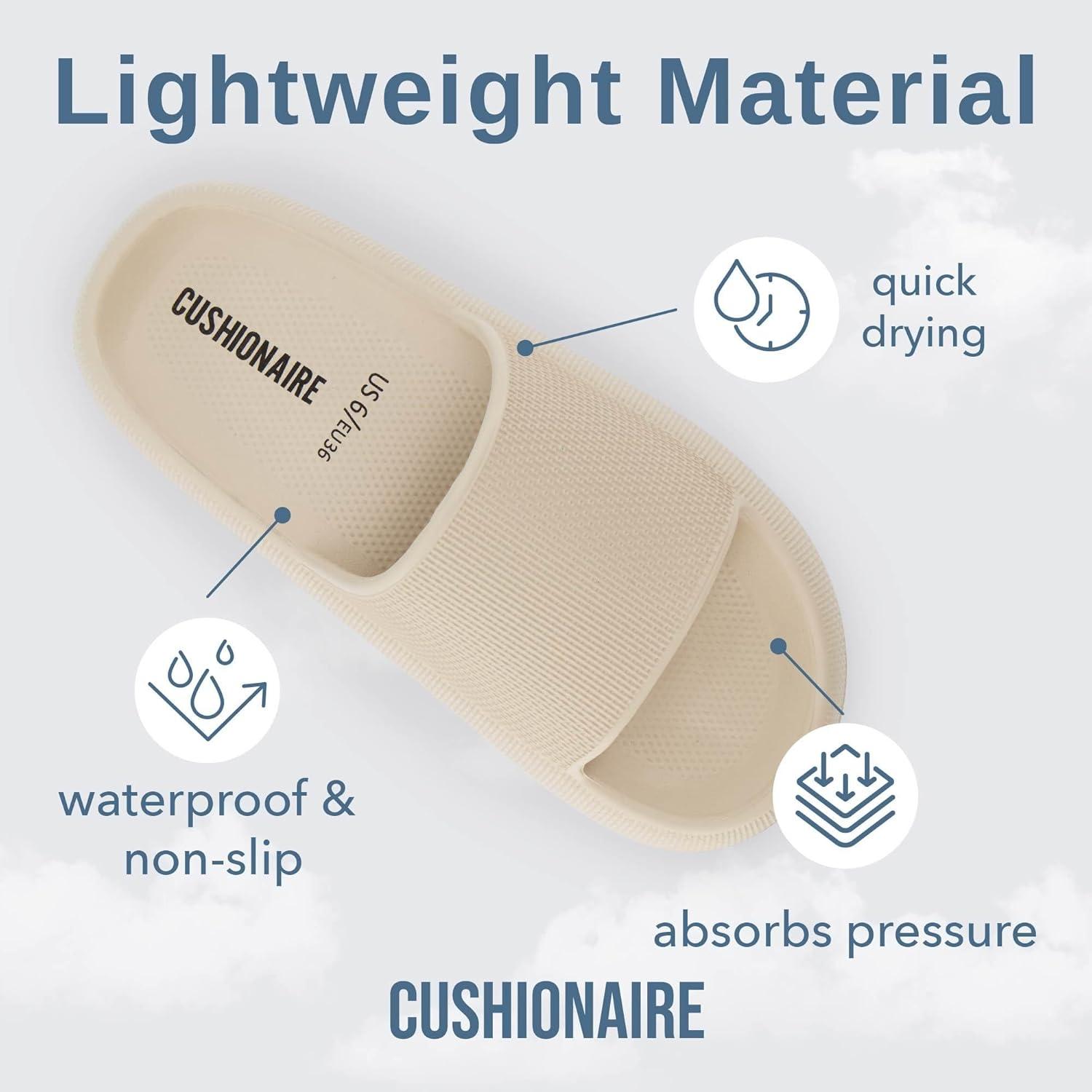 imageCUSHIONAIRE Feather EVA Slides for Women  Comfortable Slip On Womens Slippers Indoor Outdoor Shower Shoes Beach Essential Cloud SlidesKhaki