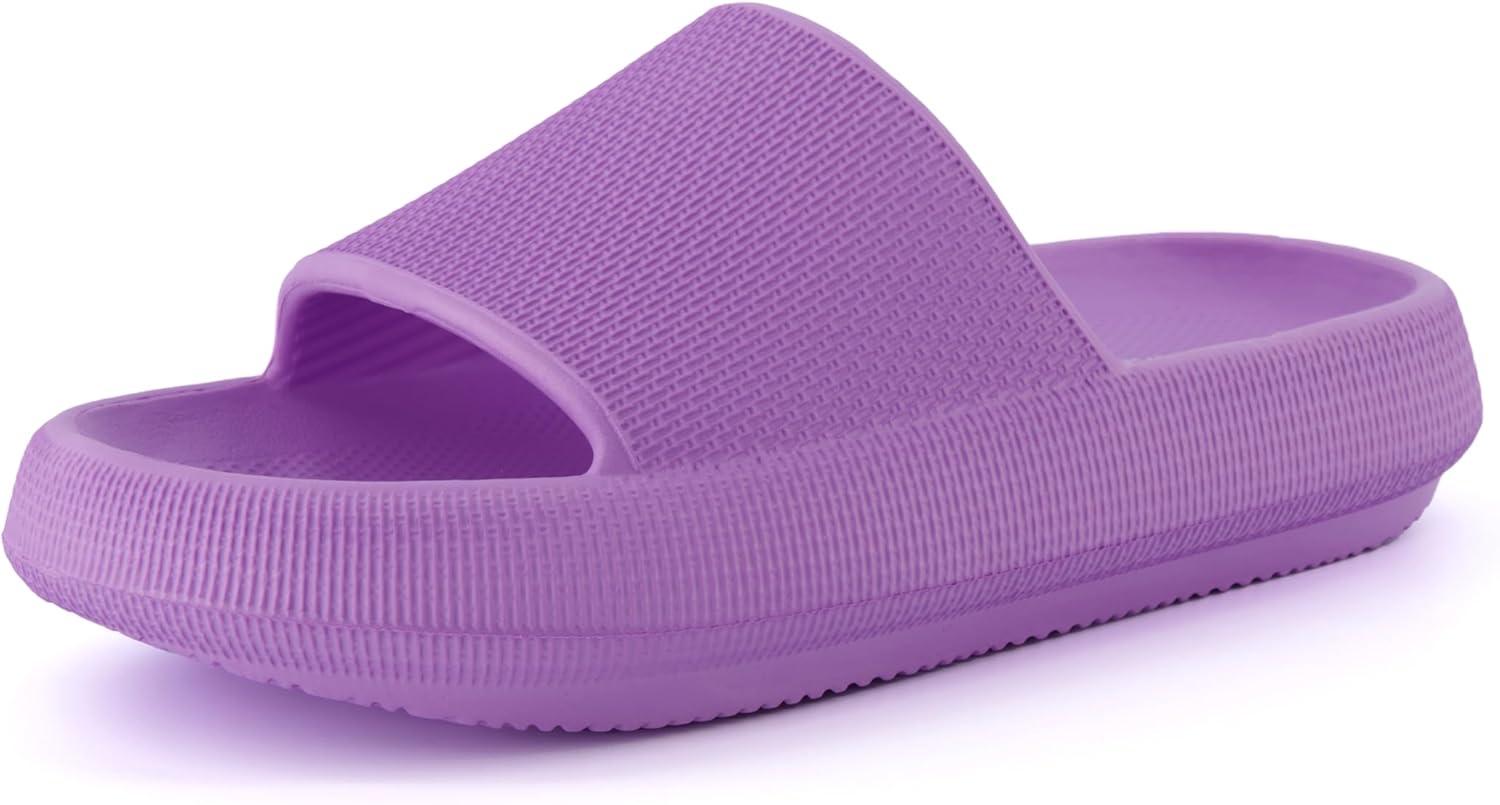 imageCUSHIONAIRE Feather EVA Slides for Women  Comfortable Slip On Womens Slippers Indoor Outdoor Shower Shoes Beach Essential Cloud SlidesLavender