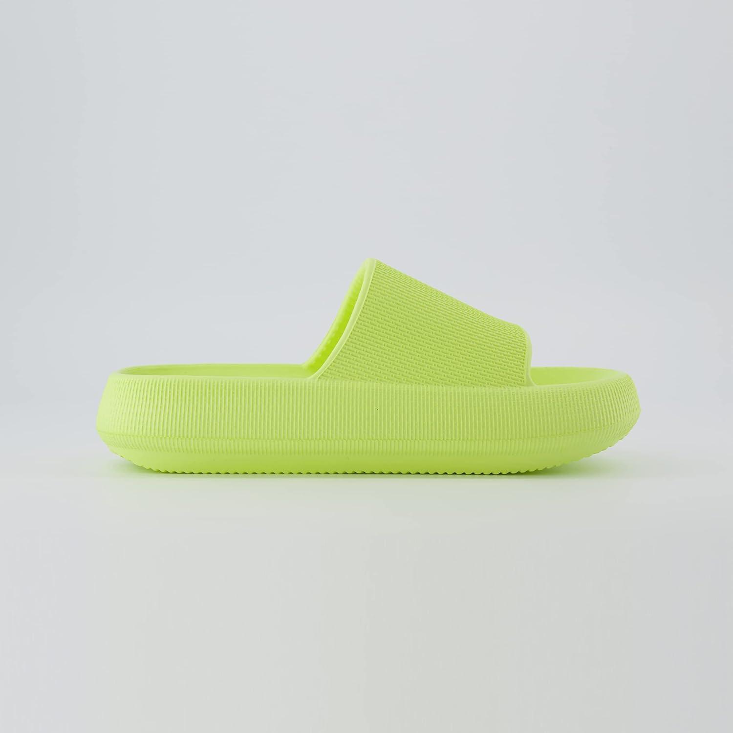 imageCUSHIONAIRE Feather EVA Slides for Women  Comfortable Slip On Womens Slippers Indoor Outdoor Shower Shoes Beach Essential Cloud SlidesLemon Yellow