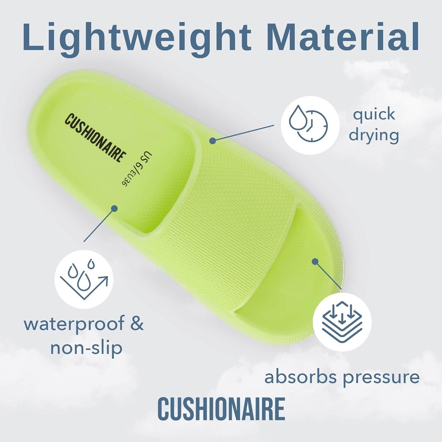 imageCUSHIONAIRE Feather EVA Slides for Women  Comfortable Slip On Womens Slippers Indoor Outdoor Shower Shoes Beach Essential Cloud SlidesLemon Yellow