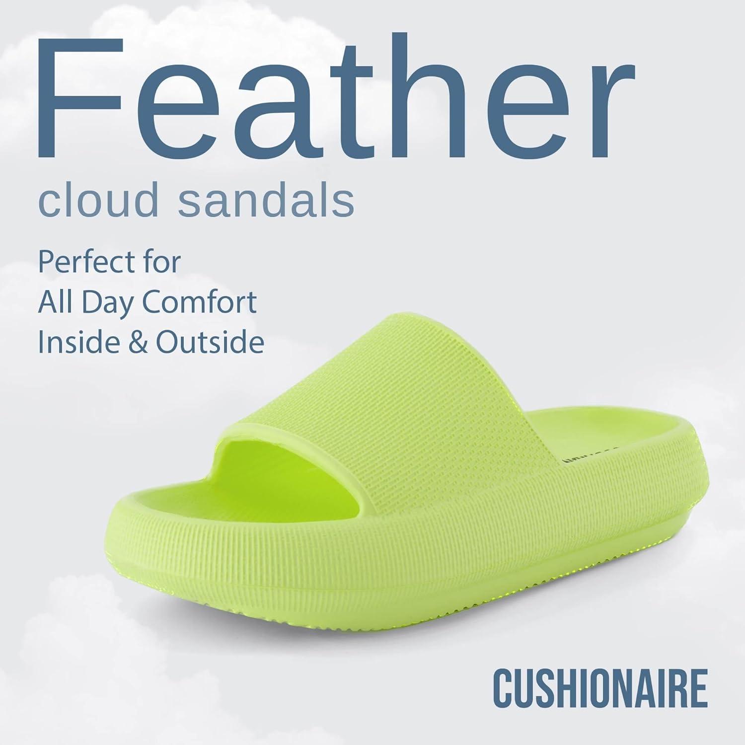 imageCUSHIONAIRE Feather EVA Slides for Women  Comfortable Slip On Womens Slippers Indoor Outdoor Shower Shoes Beach Essential Cloud SlidesLemon Yellow