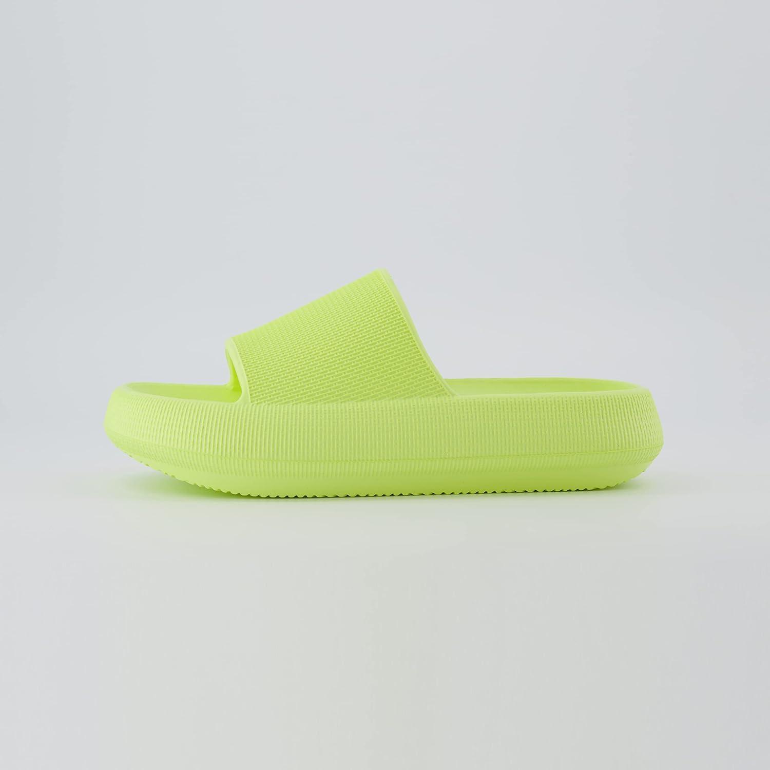 imageCUSHIONAIRE Feather EVA Slides for Women  Comfortable Slip On Womens Slippers Indoor Outdoor Shower Shoes Beach Essential Cloud SlidesLemon Yellow