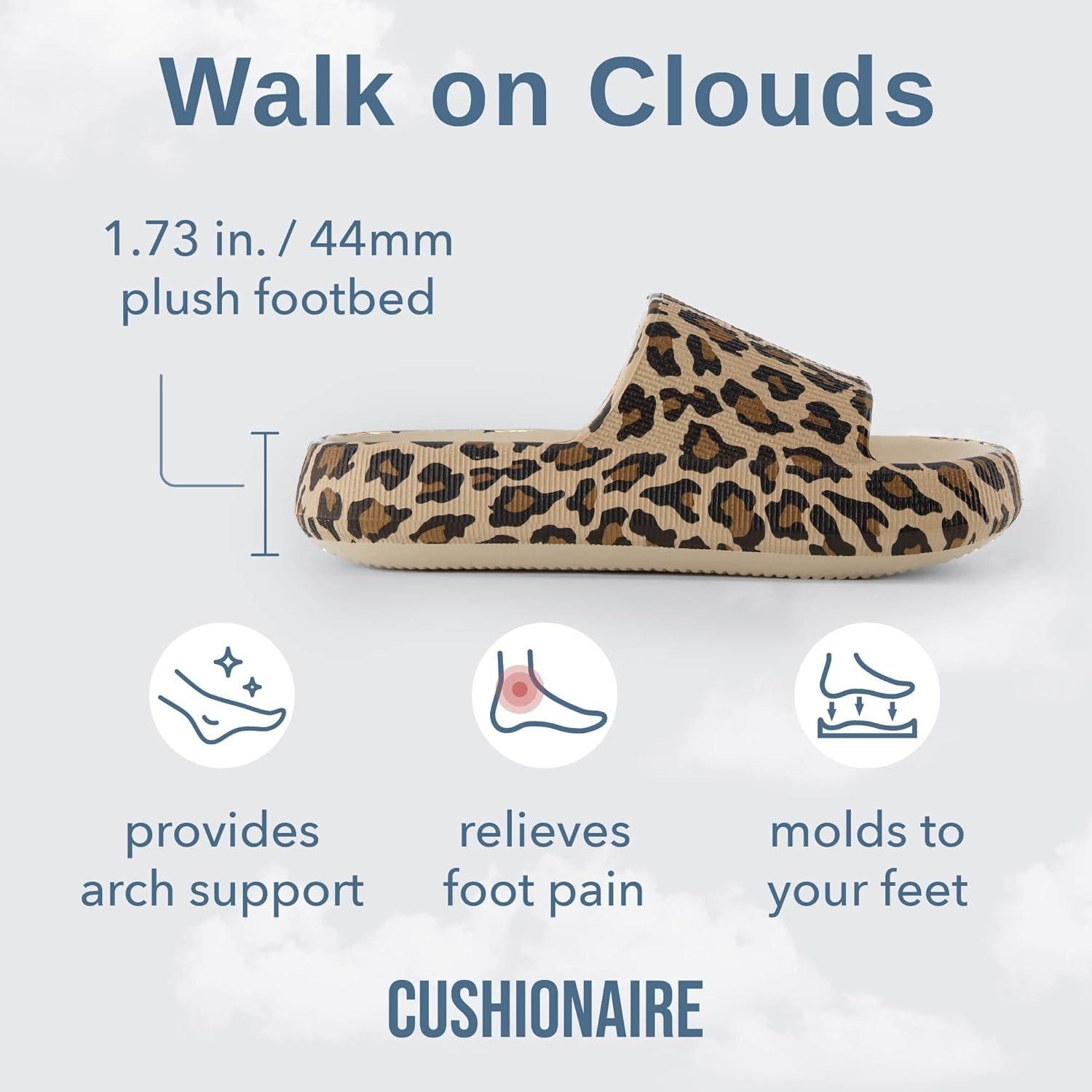 imageCUSHIONAIRE Feather EVA Slides for Women  Comfortable Slip On Womens Slippers Indoor Outdoor Shower Shoes Beach Essential Cloud SlidesLeopard