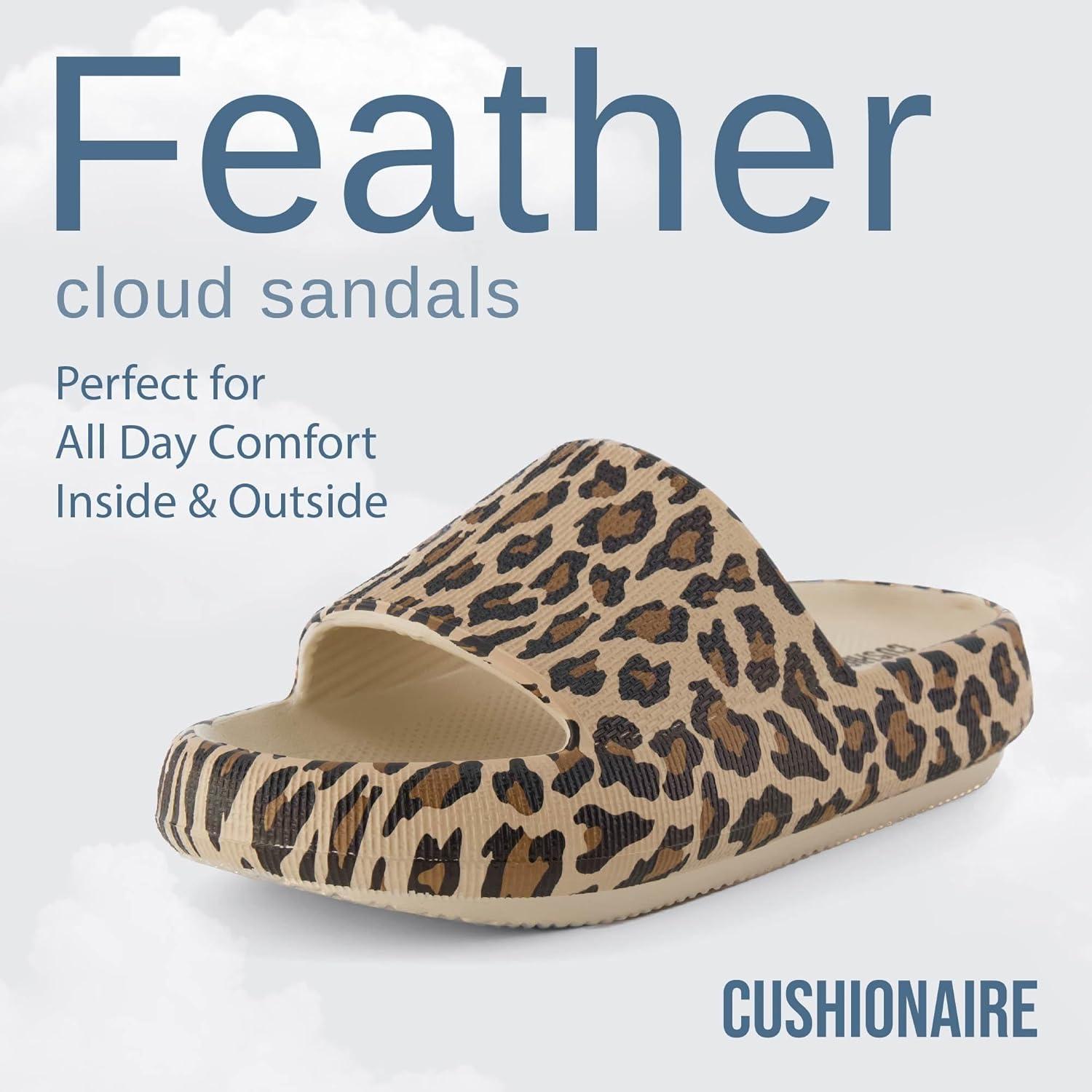 imageCUSHIONAIRE Feather EVA Slides for Women  Comfortable Slip On Womens Slippers Indoor Outdoor Shower Shoes Beach Essential Cloud SlidesLeopard