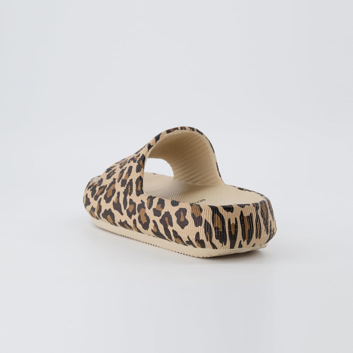 imageCUSHIONAIRE Feather EVA Slides for Women  Comfortable Slip On Womens Slippers Indoor Outdoor Shower Shoes Beach Essential Cloud SlidesLeopard