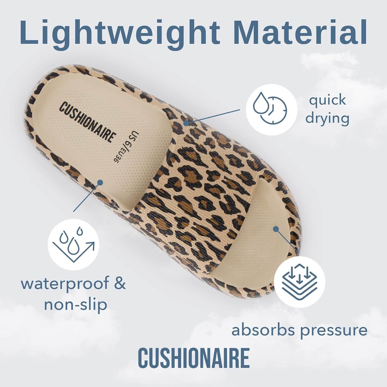 imageCUSHIONAIRE Feather EVA Slides for Women  Comfortable Slip On Womens Slippers Indoor Outdoor Shower Shoes Beach Essential Cloud SlidesLeopard