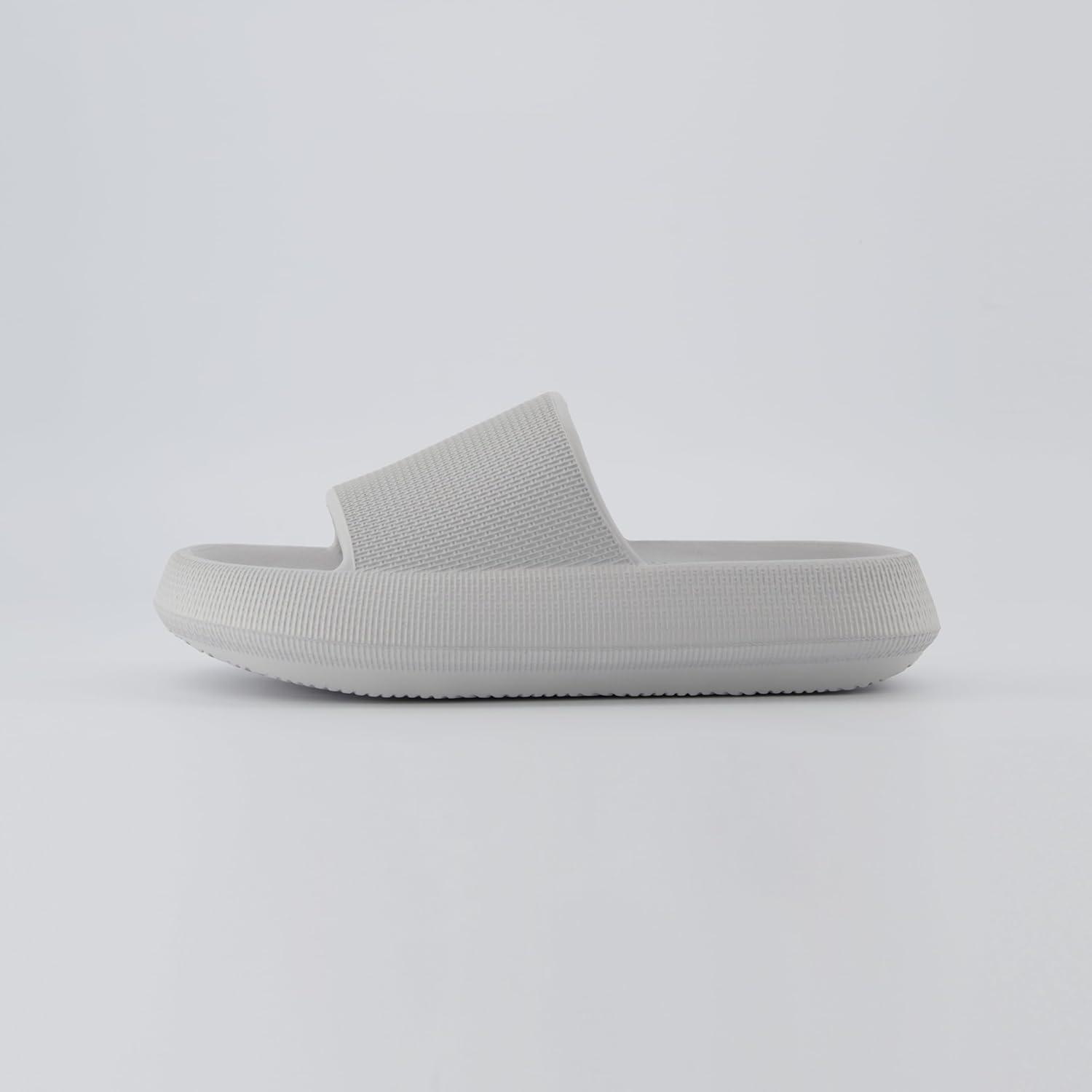 imageCUSHIONAIRE Feather EVA Slides for Women  Comfortable Slip On Womens Slippers Indoor Outdoor Shower Shoes Beach Essential Cloud SlidesLt Grey