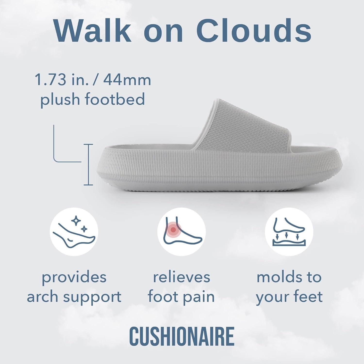 imageCUSHIONAIRE Feather EVA Slides for Women  Comfortable Slip On Womens Slippers Indoor Outdoor Shower Shoes Beach Essential Cloud SlidesLt Grey