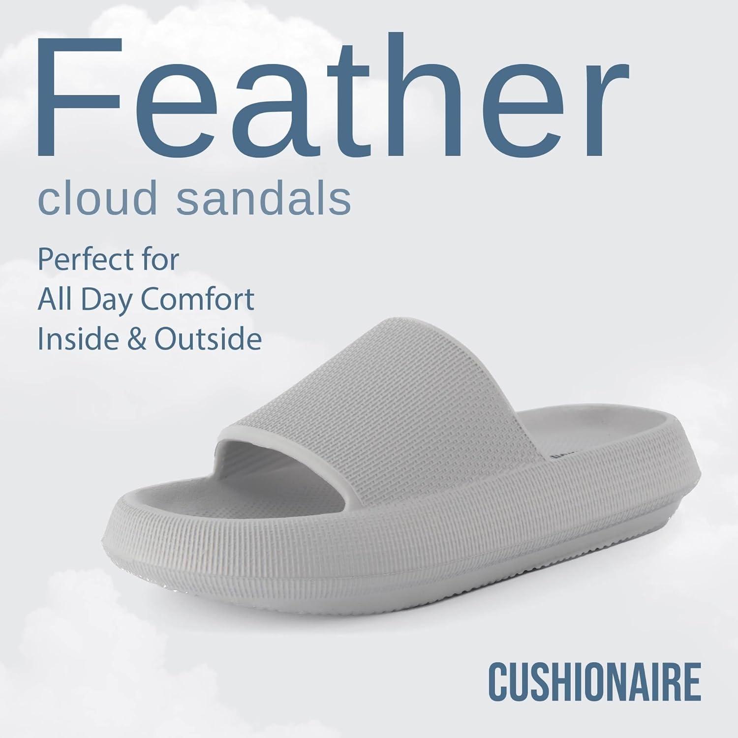 imageCUSHIONAIRE Feather EVA Slides for Women  Comfortable Slip On Womens Slippers Indoor Outdoor Shower Shoes Beach Essential Cloud SlidesLt Grey