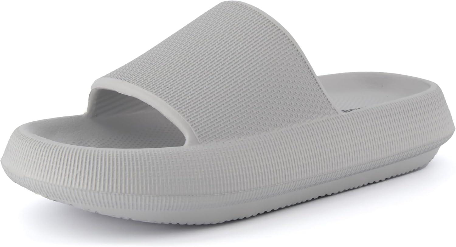 imageCUSHIONAIRE Feather EVA Slides for Women  Comfortable Slip On Womens Slippers Indoor Outdoor Shower Shoes Beach Essential Cloud SlidesLt Grey
