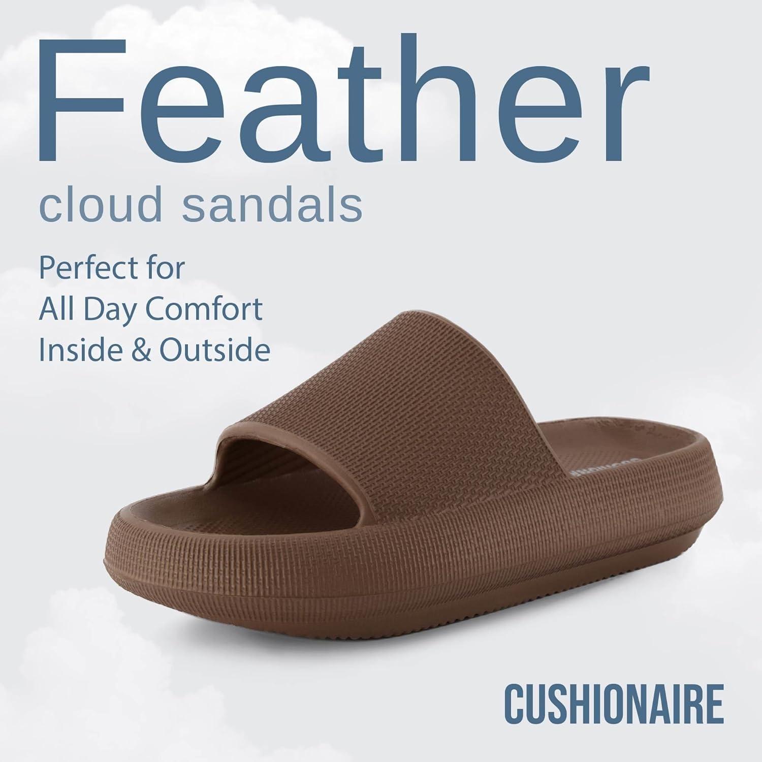 imageCUSHIONAIRE Feather EVA Slides for Women  Comfortable Slip On Womens Slippers Indoor Outdoor Shower Shoes Beach Essential Cloud SlidesMocha