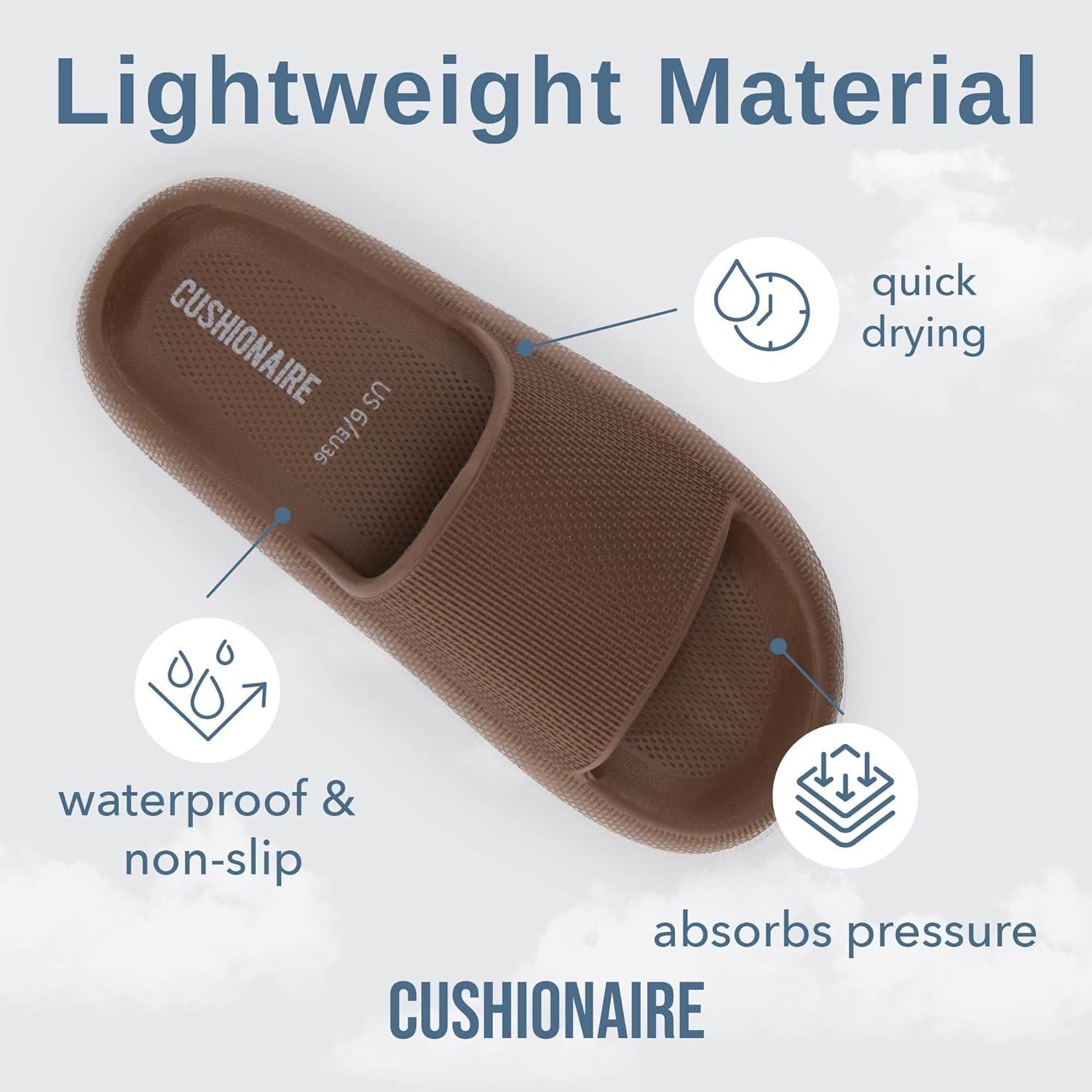 imageCUSHIONAIRE Feather EVA Slides for Women  Comfortable Slip On Womens Slippers Indoor Outdoor Shower Shoes Beach Essential Cloud SlidesMocha