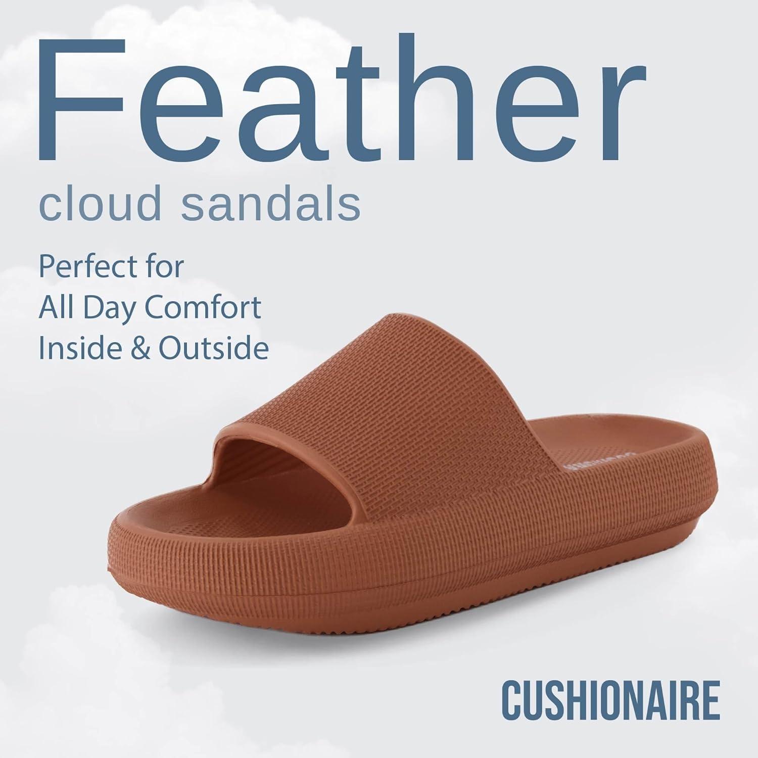 imageCUSHIONAIRE Feather EVA Slides for Women  Comfortable Slip On Womens Slippers Indoor Outdoor Shower Shoes Beach Essential Cloud SlidesOrange