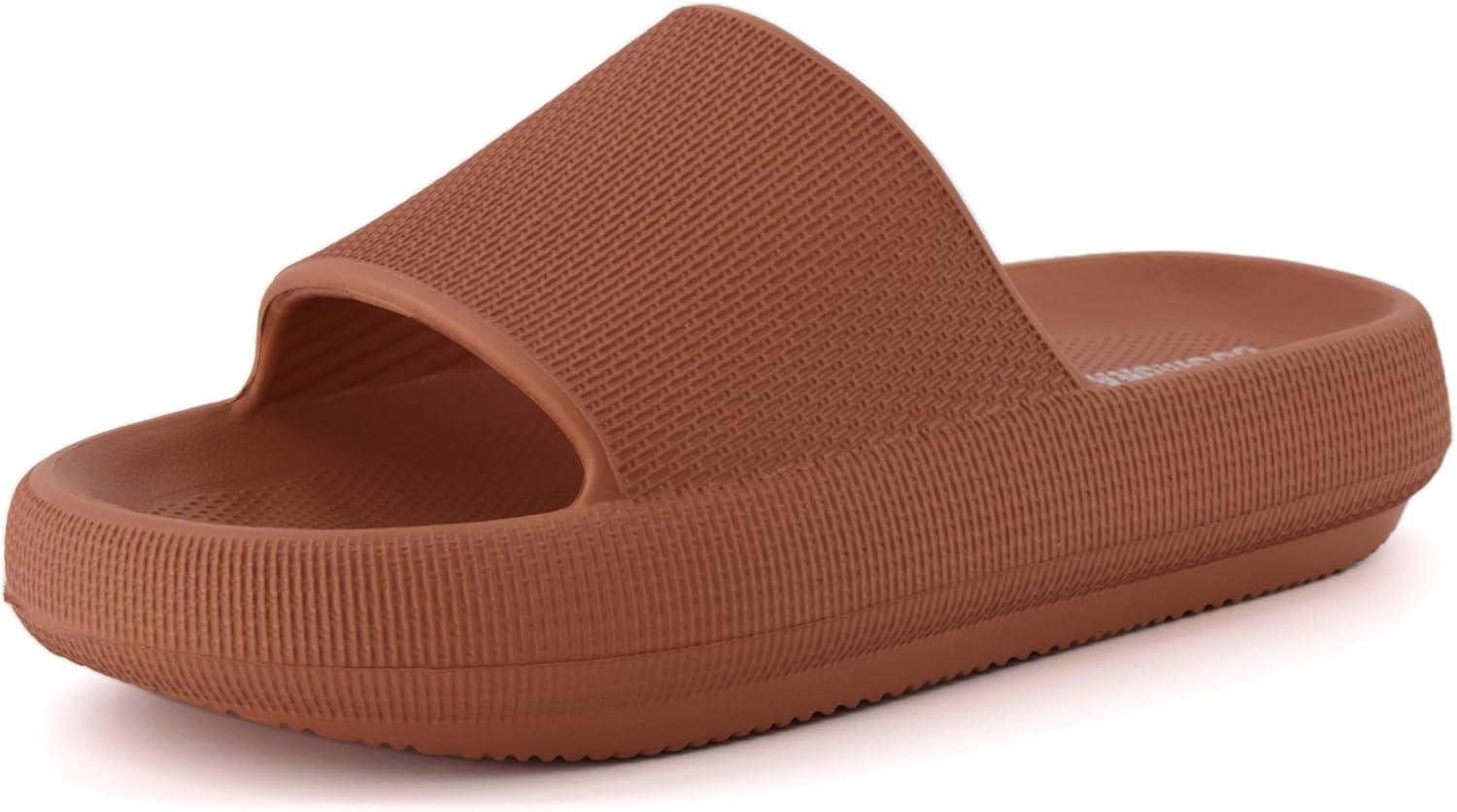 imageCUSHIONAIRE Feather EVA Slides for Women  Comfortable Slip On Womens Slippers Indoor Outdoor Shower Shoes Beach Essential Cloud SlidesOrange