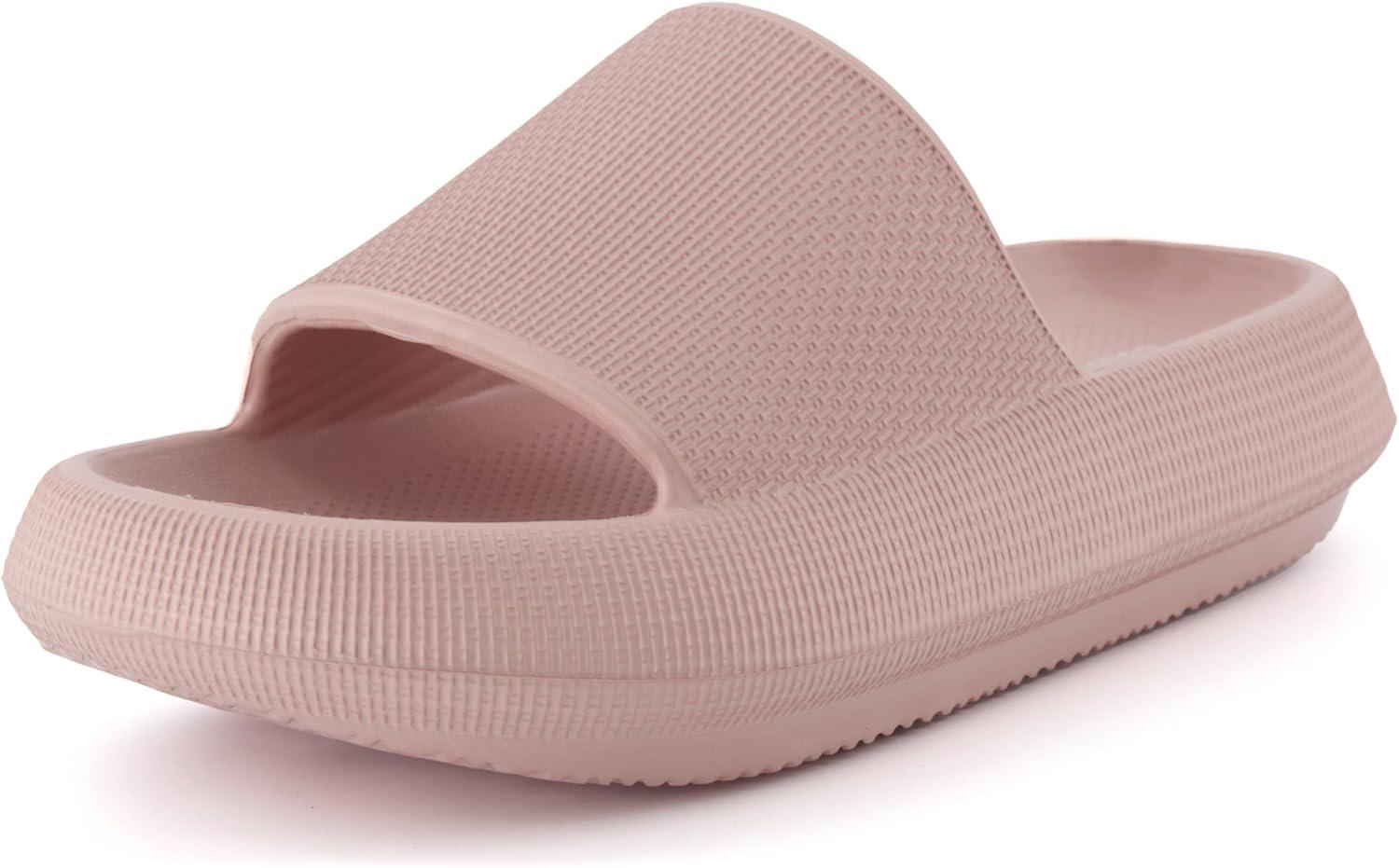 imageCUSHIONAIRE Feather EVA Slides for Women  Comfortable Slip On Womens Slippers Indoor Outdoor Shower Shoes Beach Essential Cloud SlidesPink