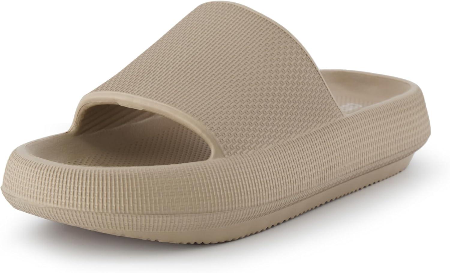 imageCUSHIONAIRE Feather EVA Slides for Women  Comfortable Slip On Womens Slippers Indoor Outdoor Shower Shoes Beach Essential Cloud SlidesPutty