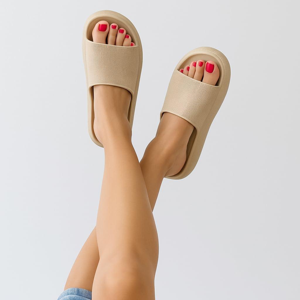 imageCUSHIONAIRE Feather EVA Slides for Women  Comfortable Slip On Womens Slippers Indoor Outdoor Shower Shoes Beach Essential Cloud SlidesPutty