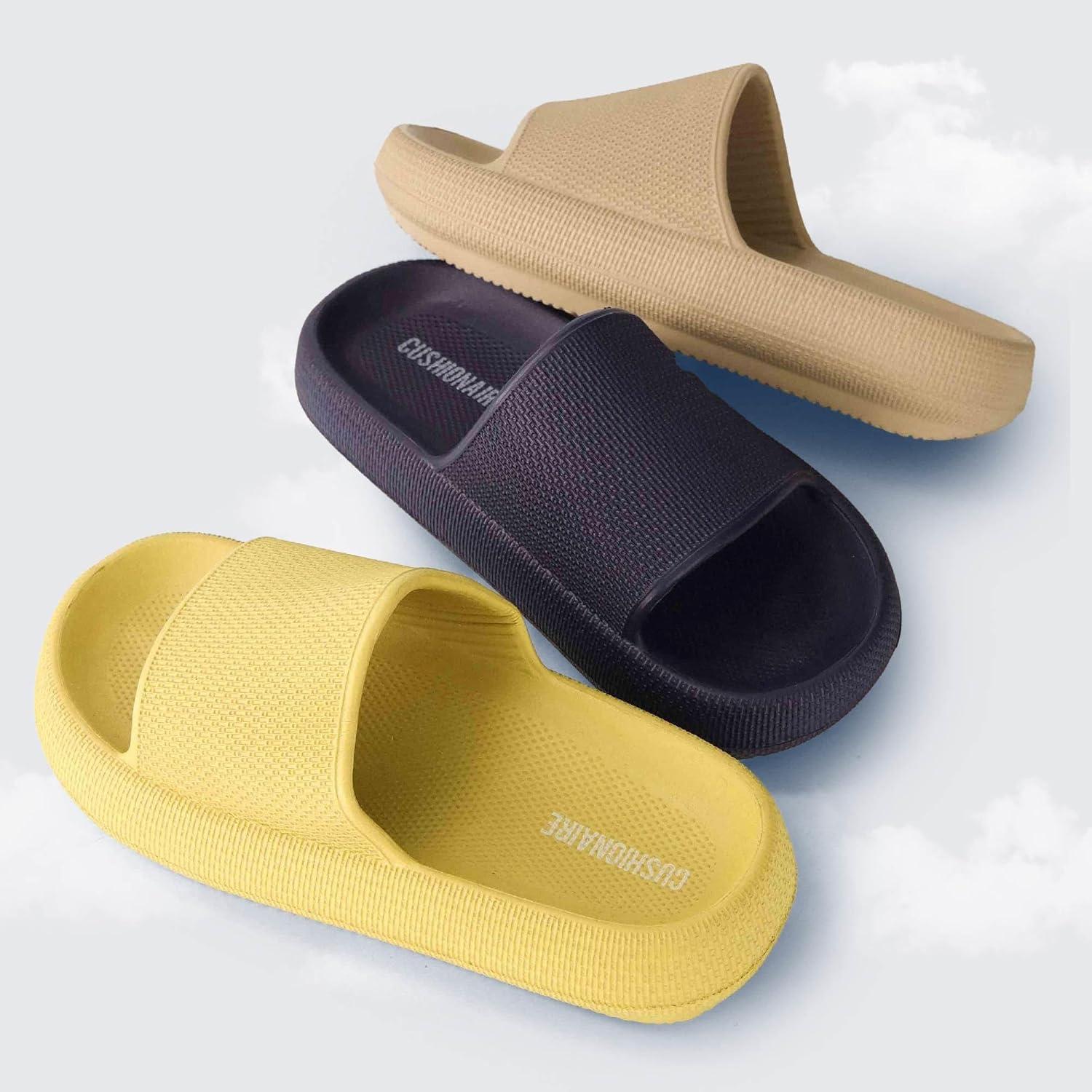 imageCUSHIONAIRE Feather EVA Slides for Women  Comfortable Slip On Womens Slippers Indoor Outdoor Shower Shoes Beach Essential Cloud SlidesPutty