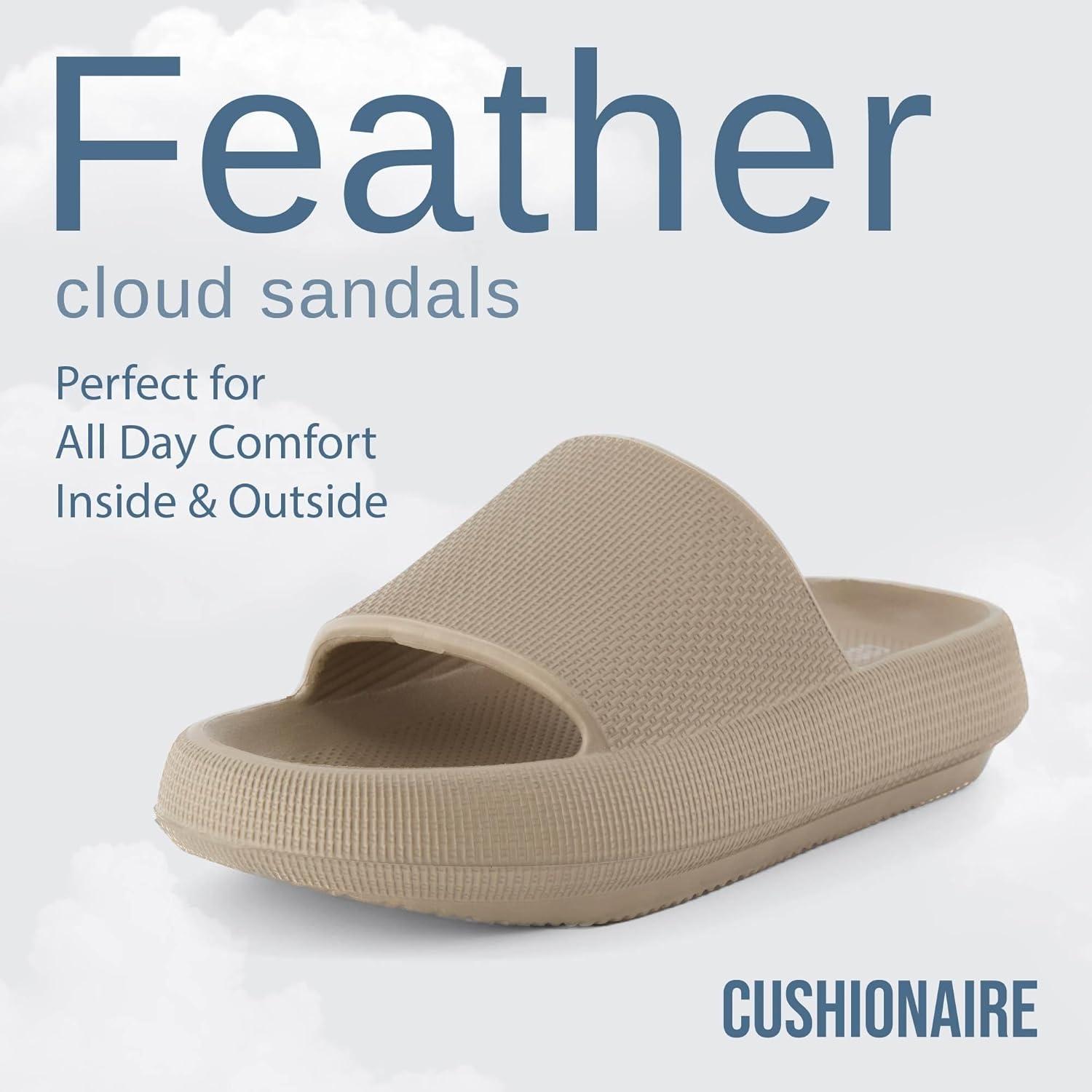 imageCUSHIONAIRE Feather EVA Slides for Women  Comfortable Slip On Womens Slippers Indoor Outdoor Shower Shoes Beach Essential Cloud SlidesPutty