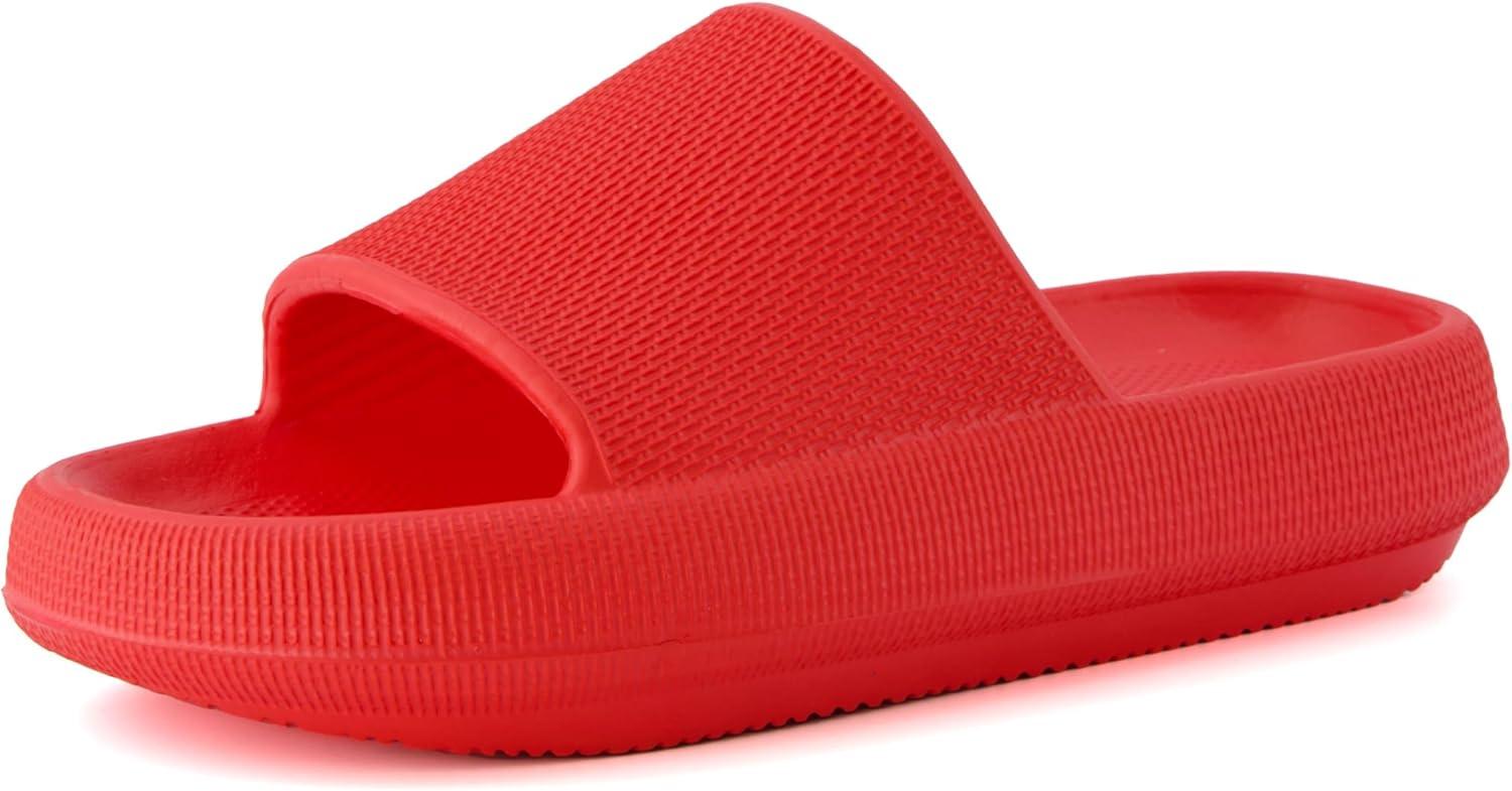 imageCUSHIONAIRE Feather EVA Slides for Women  Comfortable Slip On Womens Slippers Indoor Outdoor Shower Shoes Beach Essential Cloud SlidesRed
