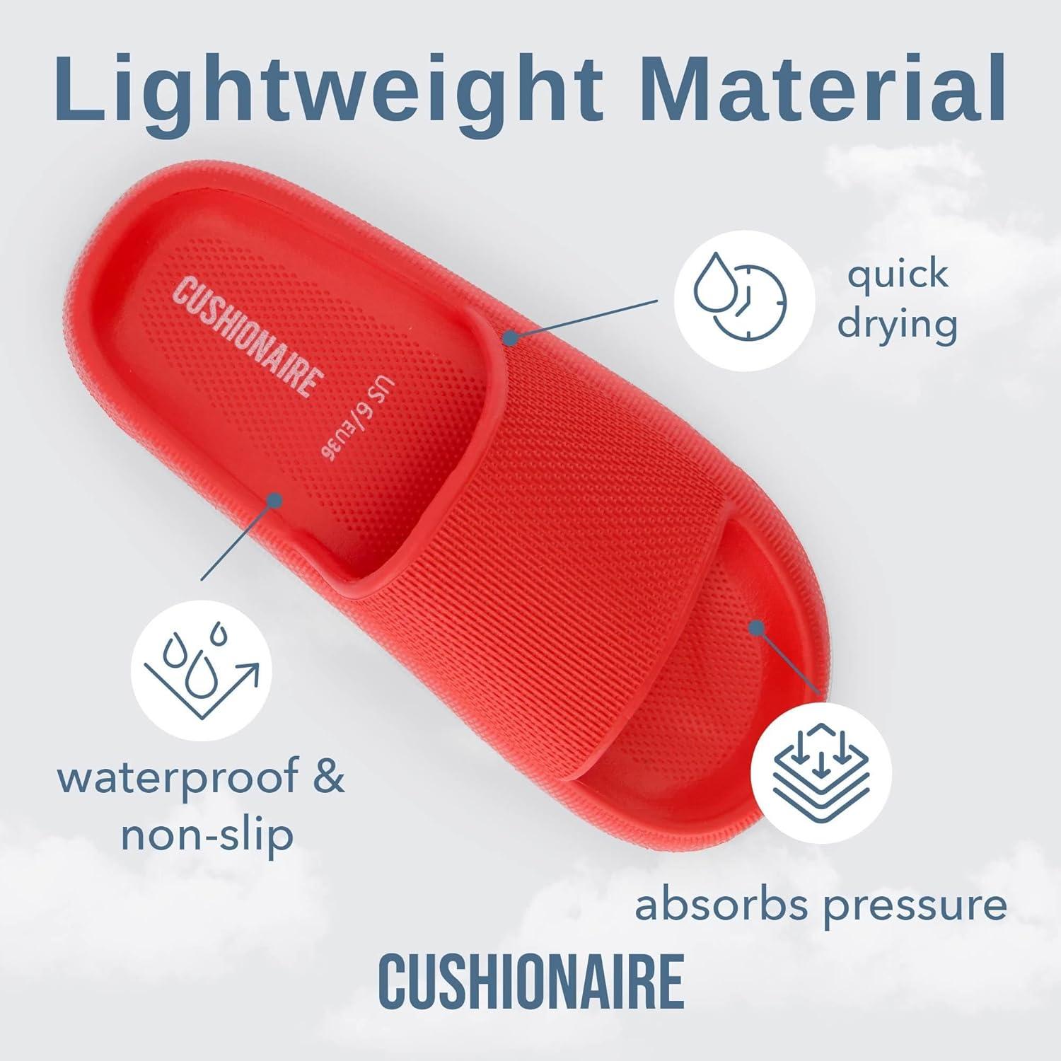 imageCUSHIONAIRE Feather EVA Slides for Women  Comfortable Slip On Womens Slippers Indoor Outdoor Shower Shoes Beach Essential Cloud SlidesRed