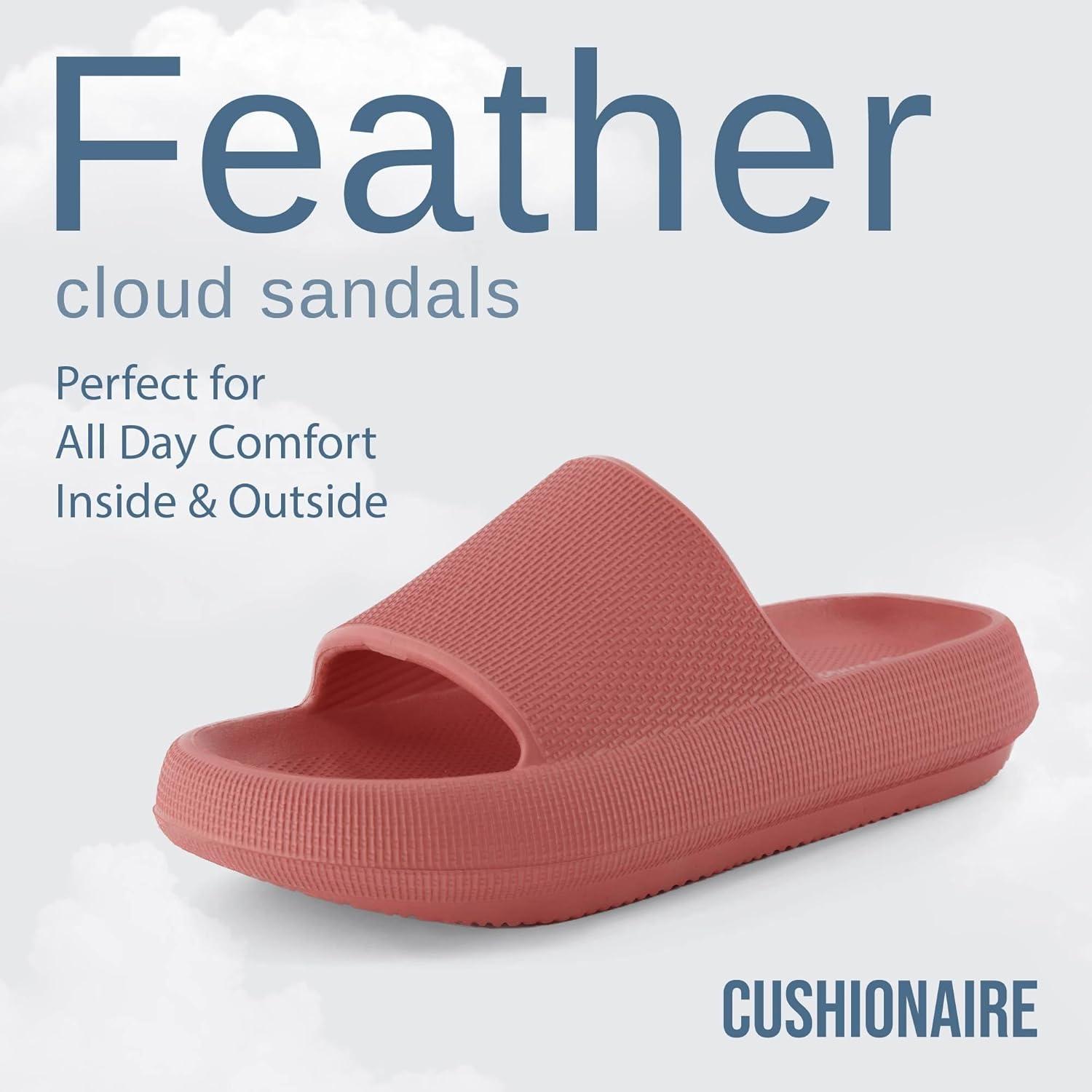 imageCUSHIONAIRE Feather EVA Slides for Women  Comfortable Slip On Womens Slippers Indoor Outdoor Shower Shoes Beach Essential Cloud SlidesSalmon