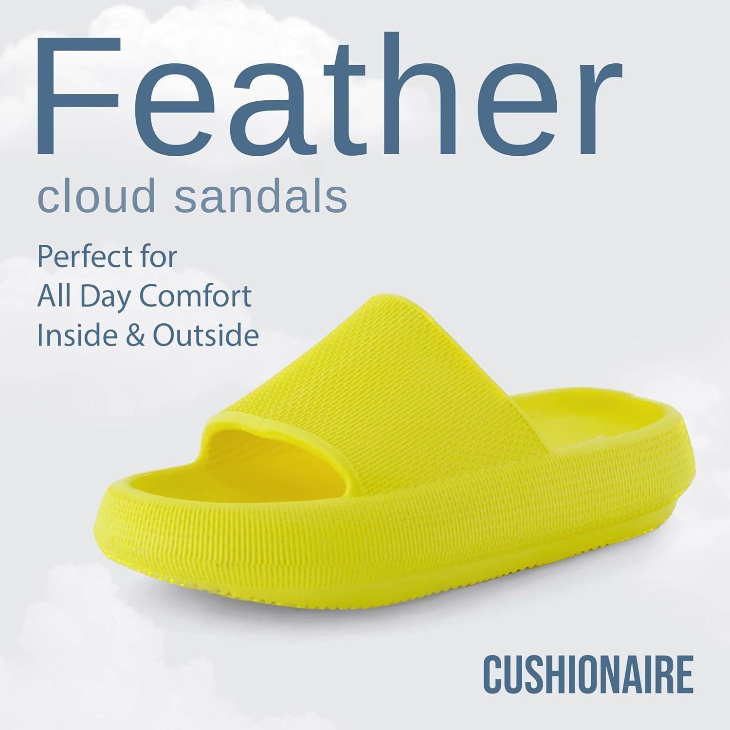 imageCUSHIONAIRE Feather EVA Slides for Women  Comfortable Slip On Womens Slippers Indoor Outdoor Shower Shoes Beach Essential Cloud SlidesSunny Yellow
