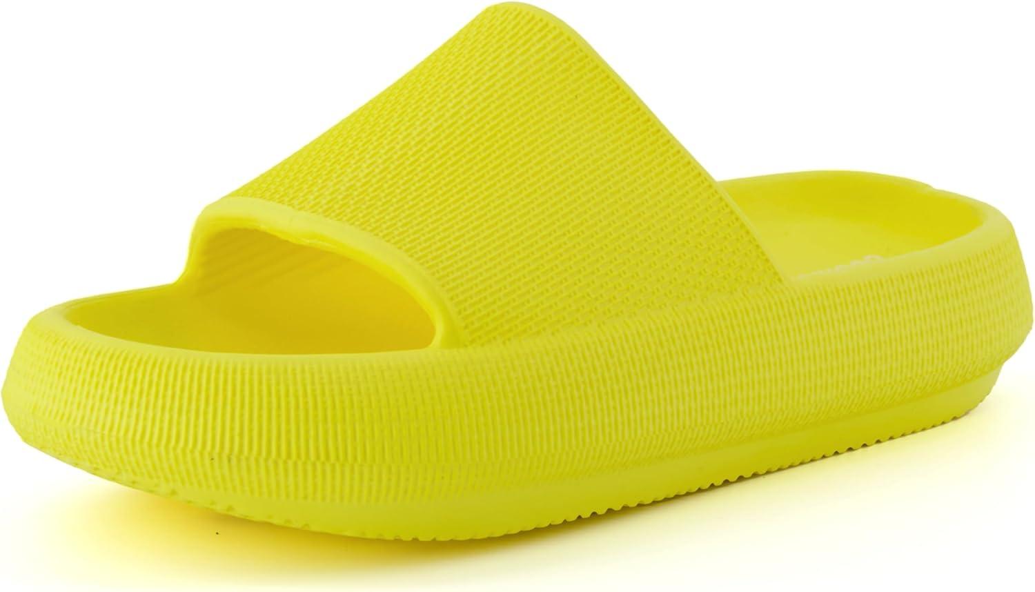 imageCUSHIONAIRE Feather EVA Slides for Women  Comfortable Slip On Womens Slippers Indoor Outdoor Shower Shoes Beach Essential Cloud SlidesSunny Yellow