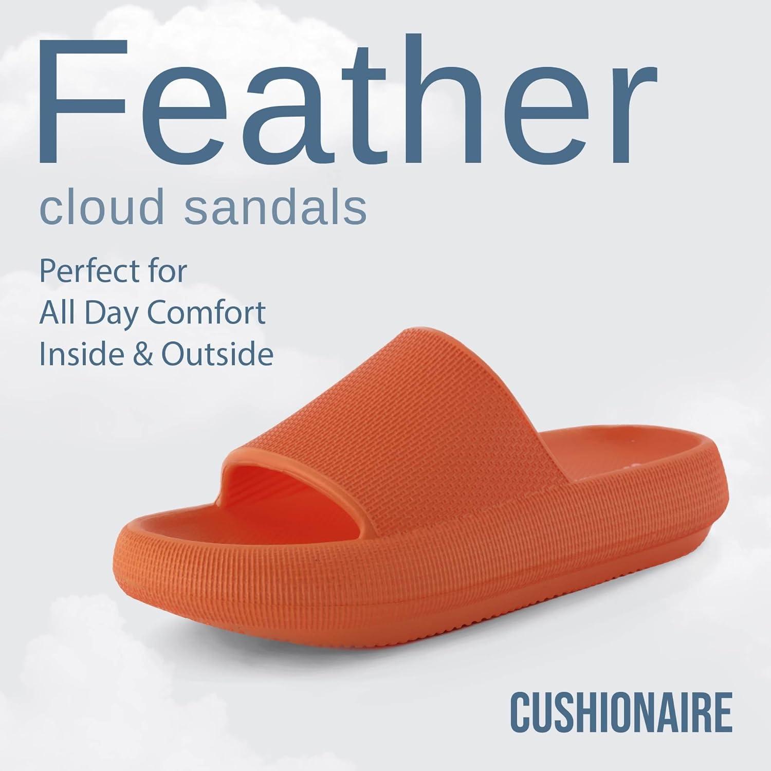 imageCUSHIONAIRE Feather EVA Slides for Women  Comfortable Slip On Womens Slippers Indoor Outdoor Shower Shoes Beach Essential Cloud SlidesTangerine