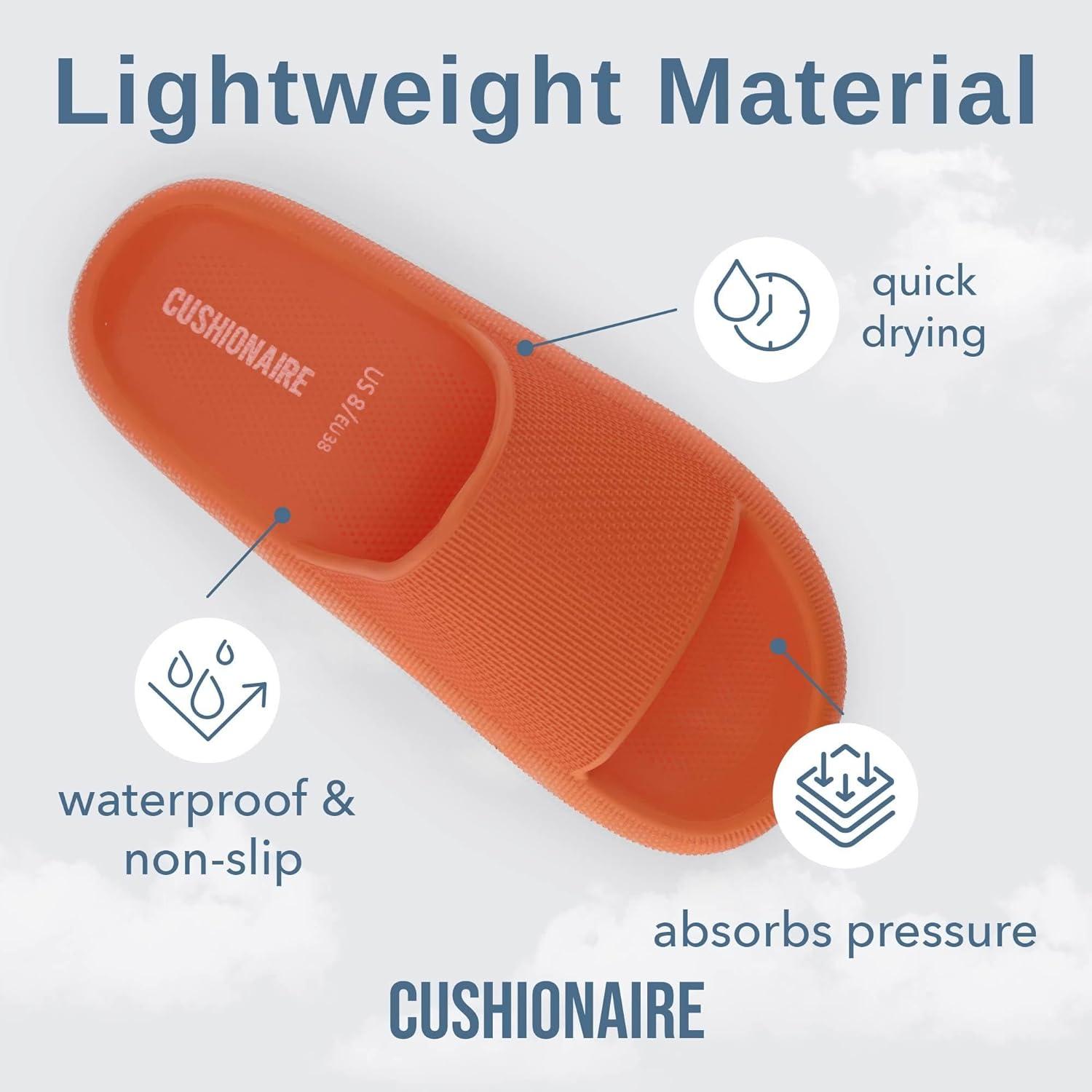 imageCUSHIONAIRE Feather EVA Slides for Women  Comfortable Slip On Womens Slippers Indoor Outdoor Shower Shoes Beach Essential Cloud SlidesTangerine