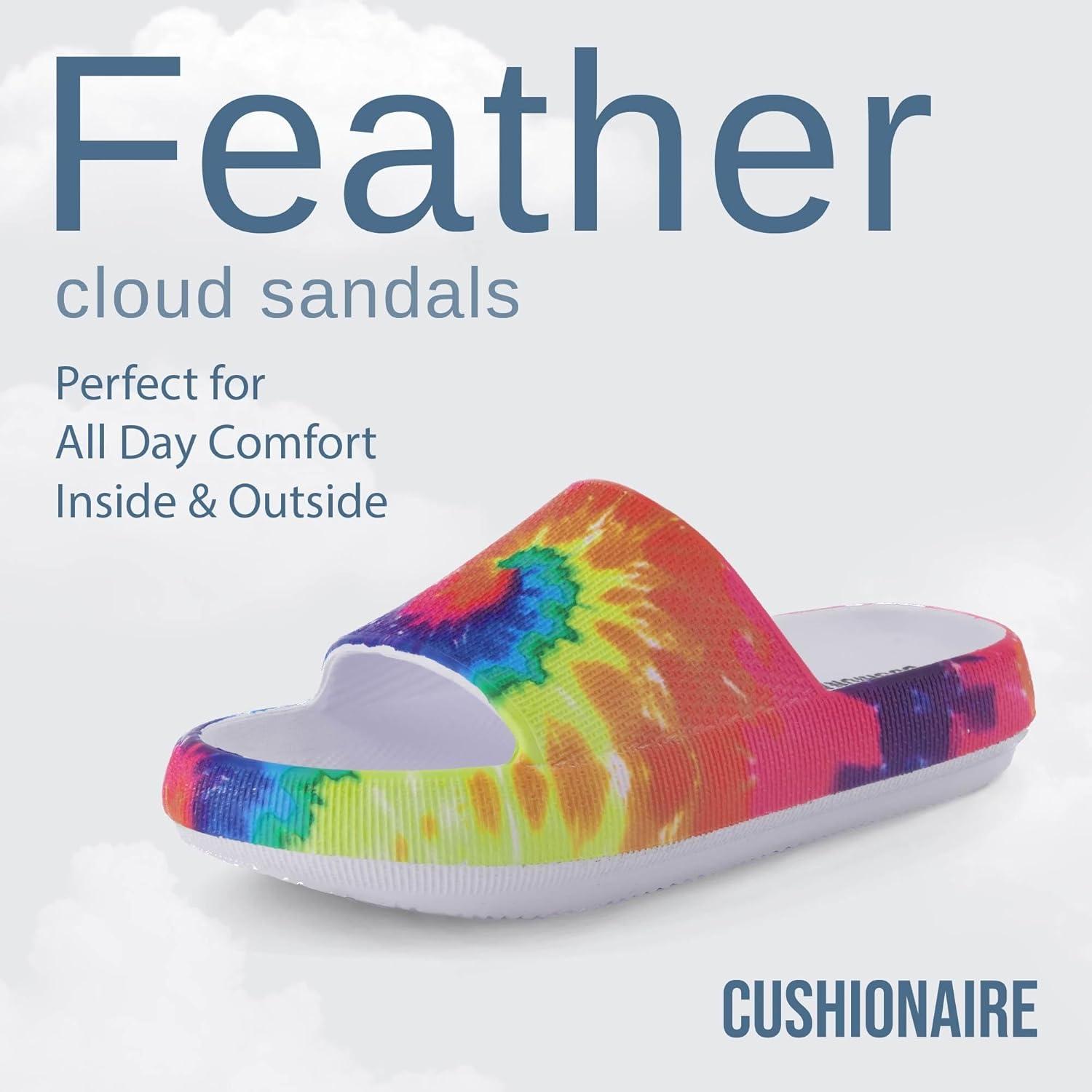imageCUSHIONAIRE Feather EVA Slides for Women  Comfortable Slip On Womens Slippers Indoor Outdoor Shower Shoes Beach Essential Cloud SlidesTie Dye