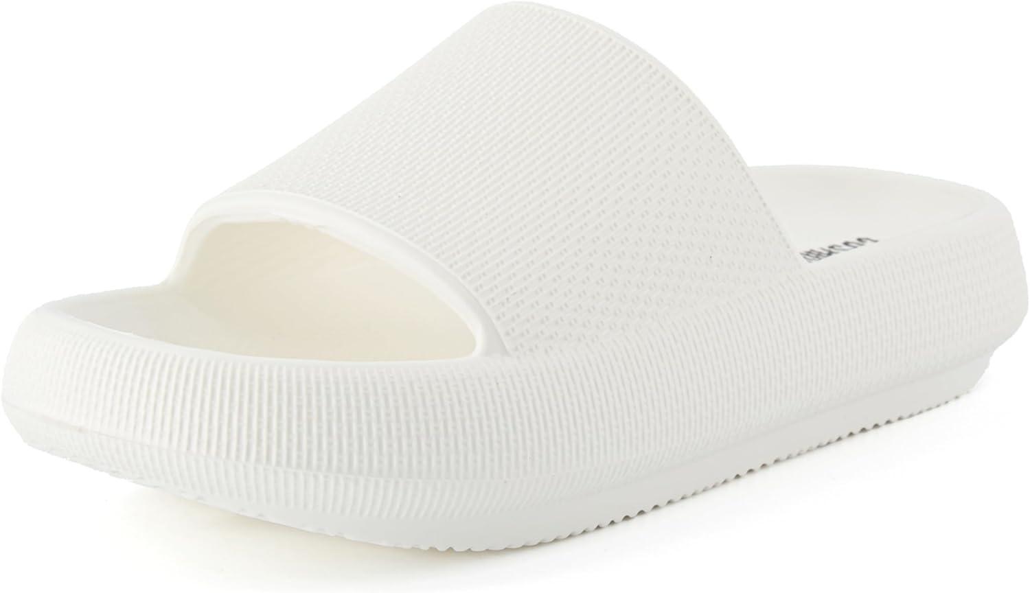 imageCUSHIONAIRE Feather EVA Slides for Women  Comfortable Slip On Womens Slippers Indoor Outdoor Shower Shoes Beach Essential Cloud SlidesVanilla