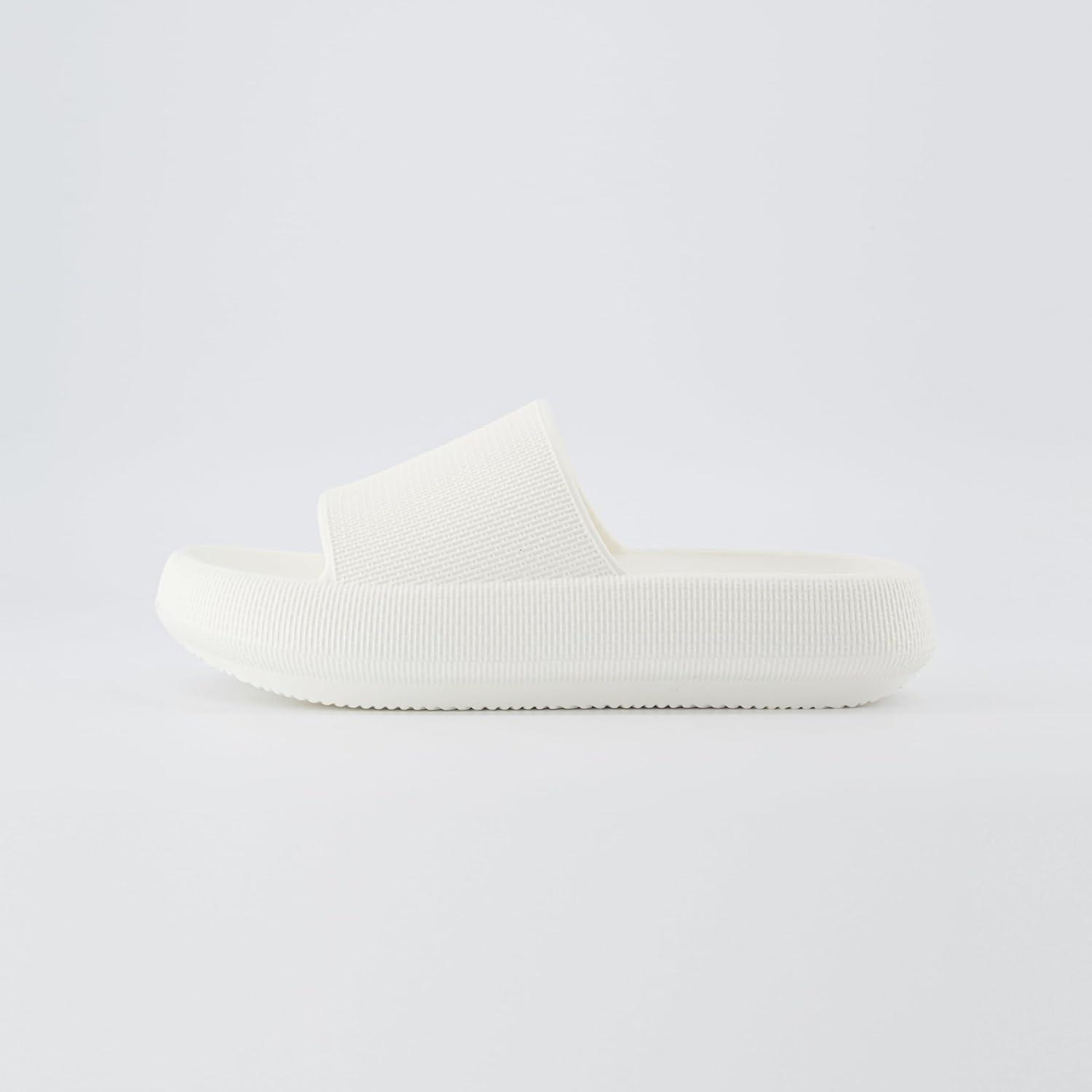 imageCUSHIONAIRE Feather EVA Slides for Women  Comfortable Slip On Womens Slippers Indoor Outdoor Shower Shoes Beach Essential Cloud SlidesVanilla
