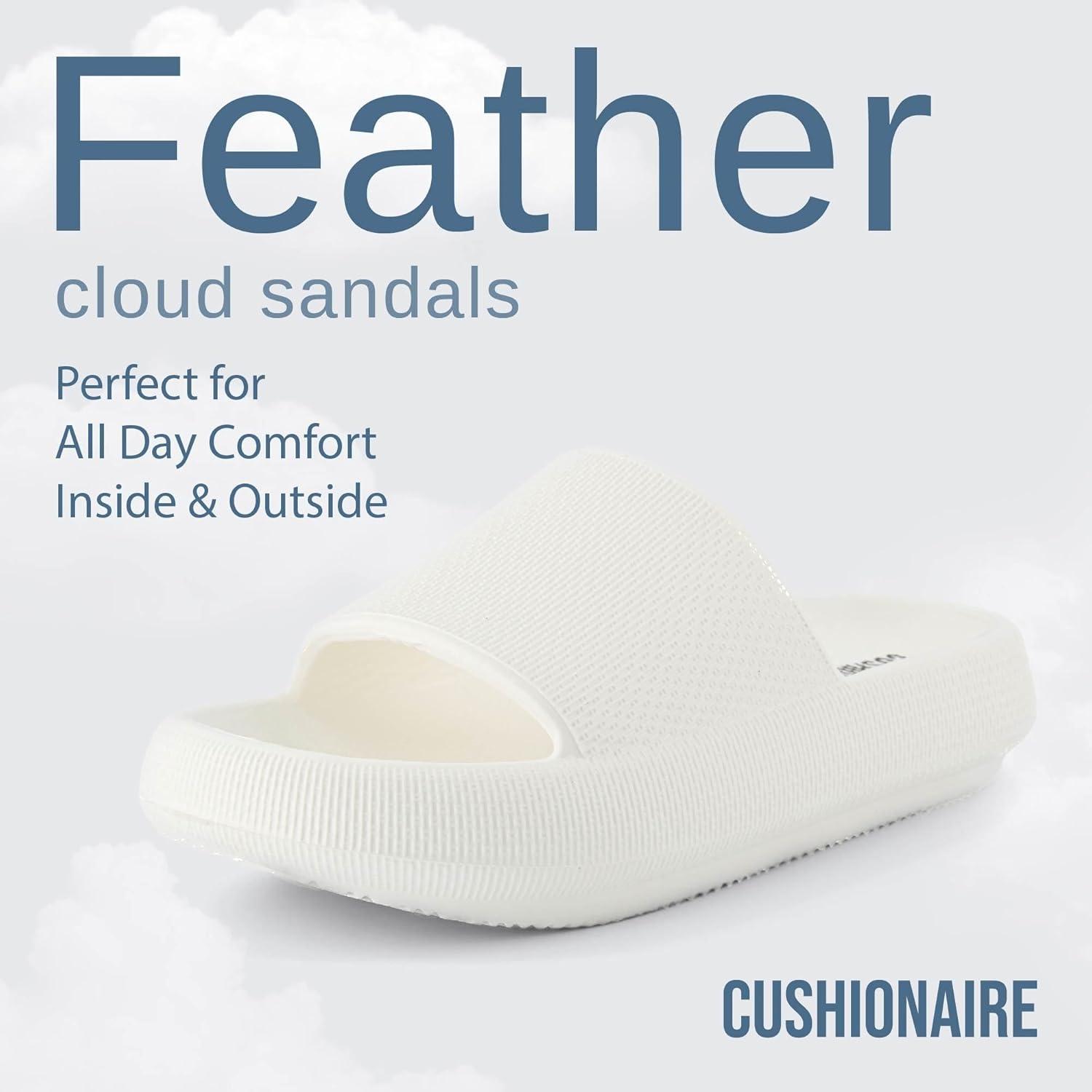 imageCUSHIONAIRE Feather EVA Slides for Women  Comfortable Slip On Womens Slippers Indoor Outdoor Shower Shoes Beach Essential Cloud SlidesVanilla