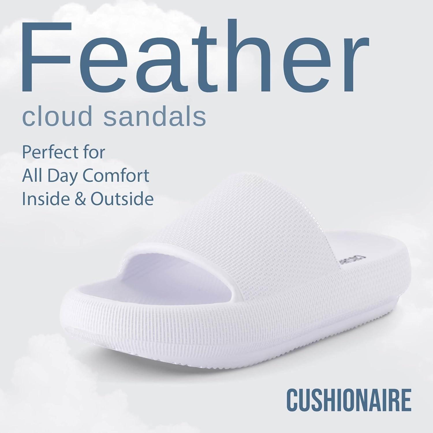 imageCUSHIONAIRE Feather EVA Slides for Women  Comfortable Slip On Womens Slippers Indoor Outdoor Shower Shoes Beach Essential Cloud SlidesWhite